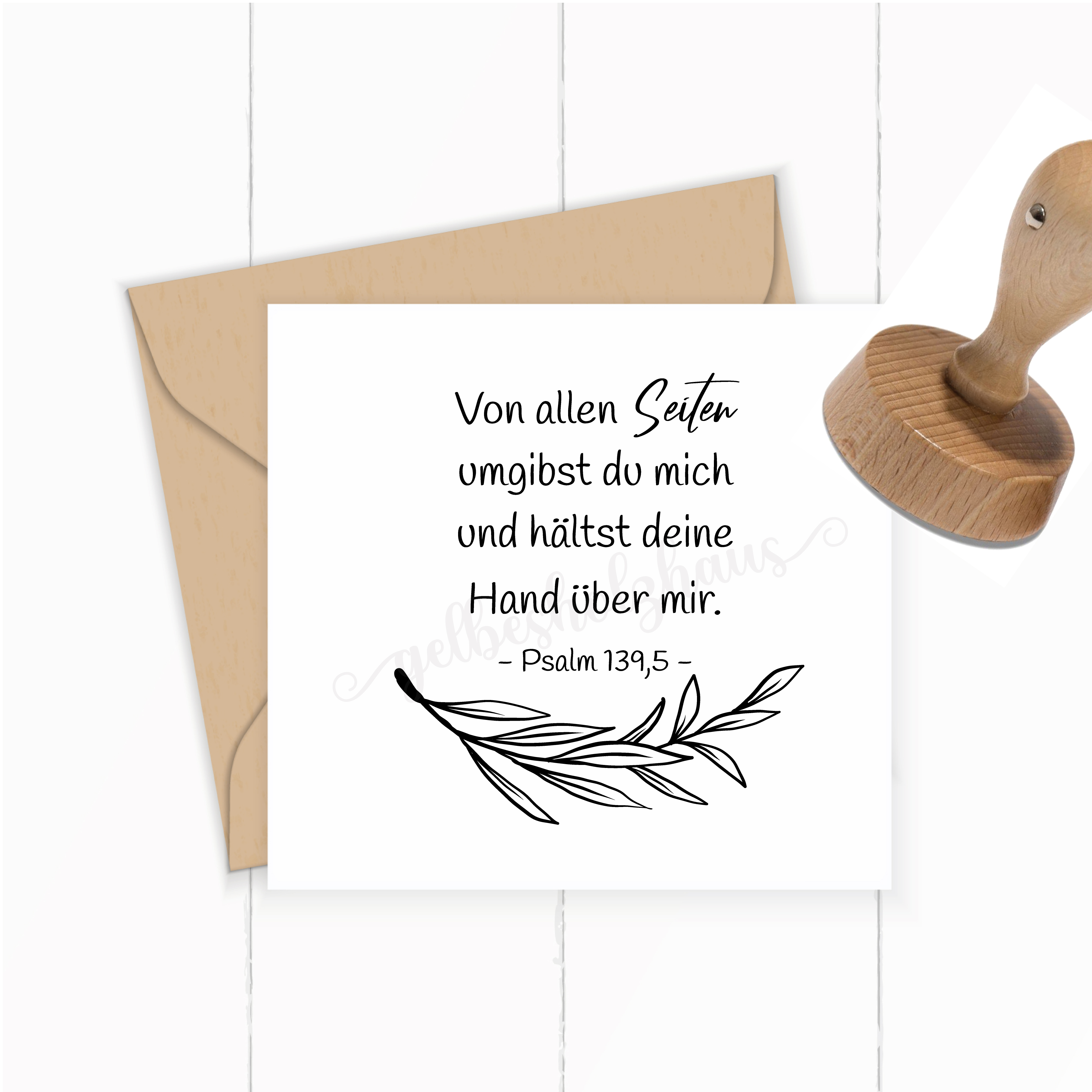 Florale Bibelvers-STEMPEL "Psalm 139,5 - Von allen Seiten umgibst du mich"