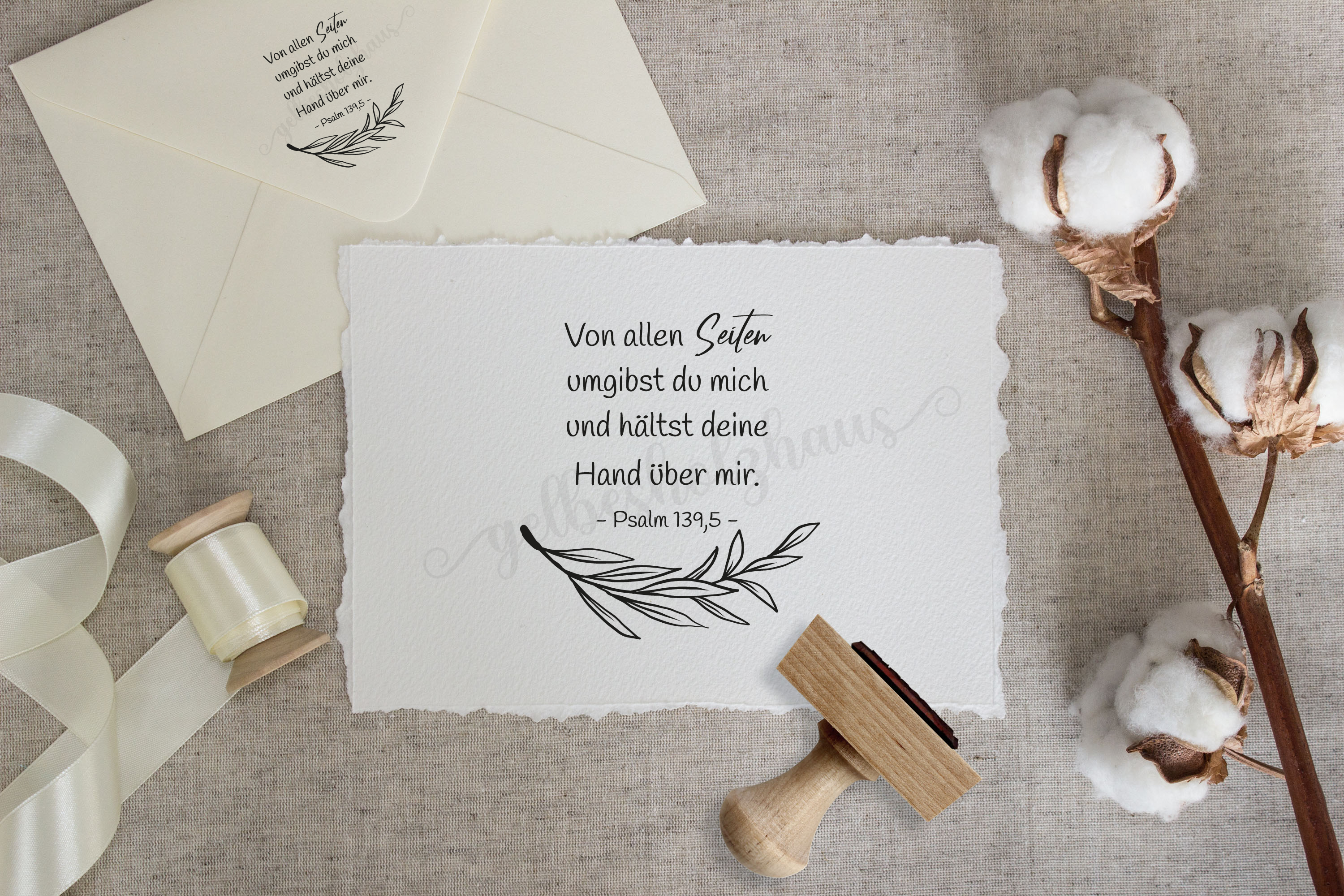 Florale Bibelvers-STEMPEL "Psalm 139,5 - Von allen Seiten umgibst du mich"