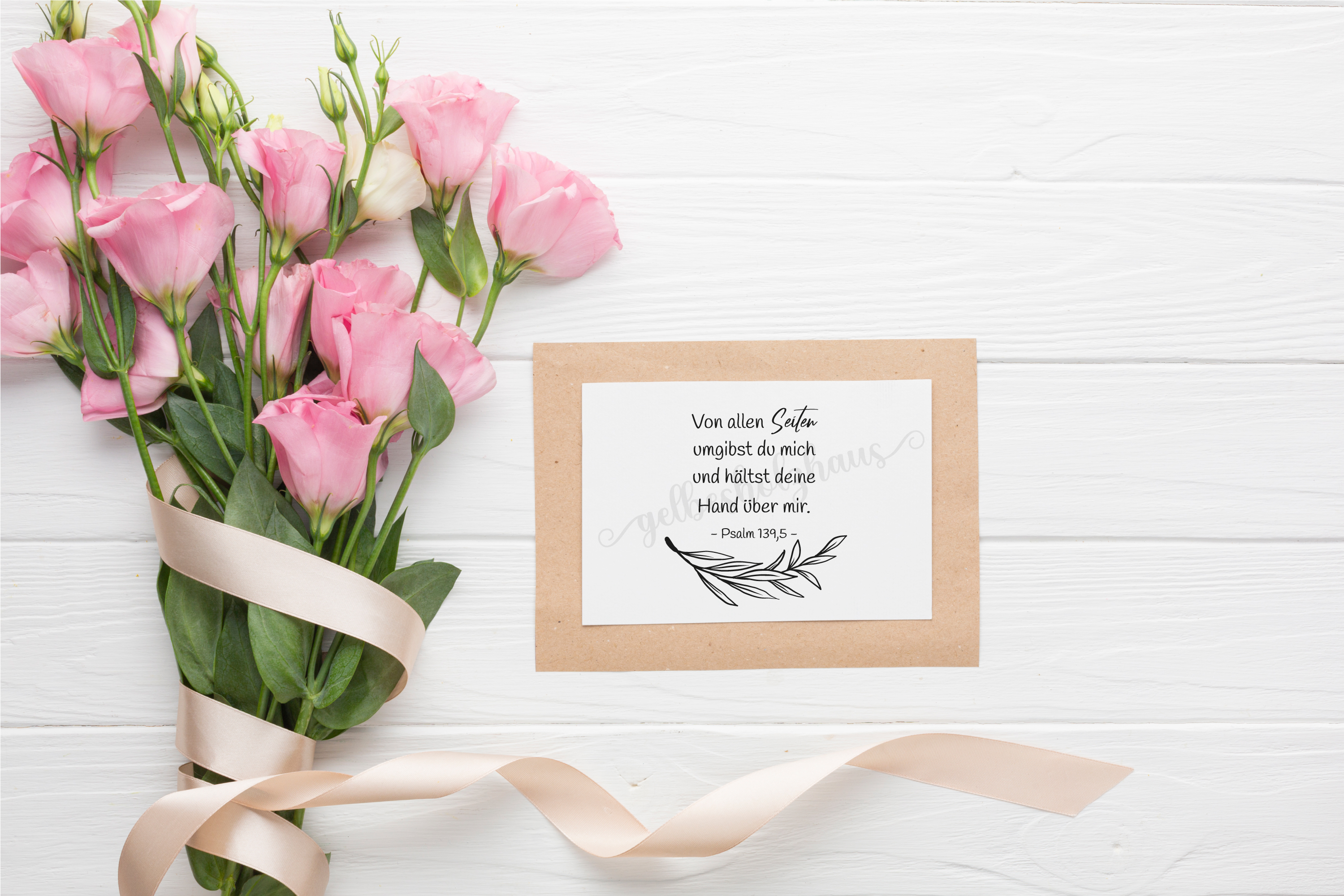 Florale Bibelvers-STEMPEL "Psalm 139,5 - Von allen Seiten umgibst du mich"