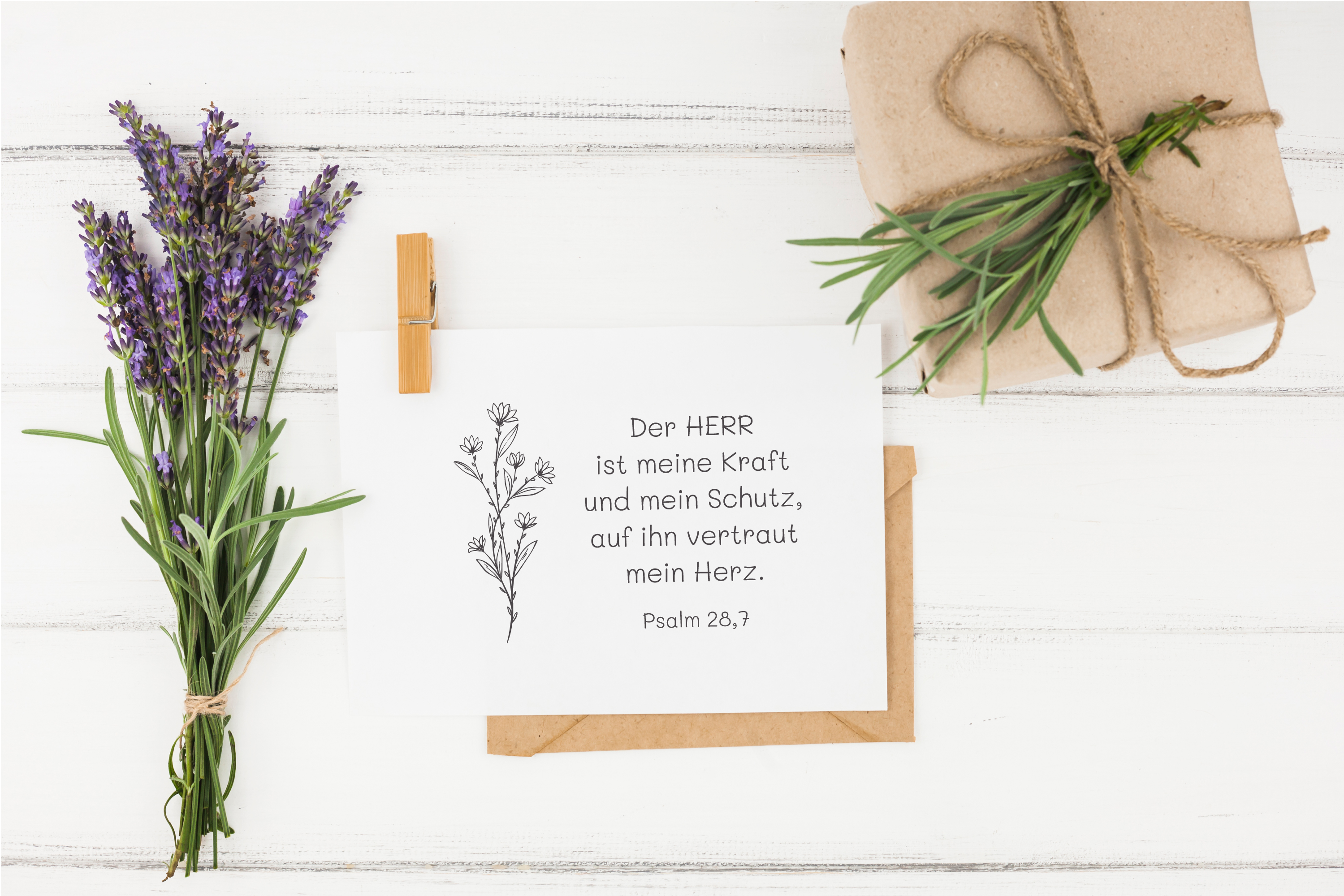 Floraler Bibelvers-STEMPEL "Psalm 28,7 - Der Herr ist meine Kraft"