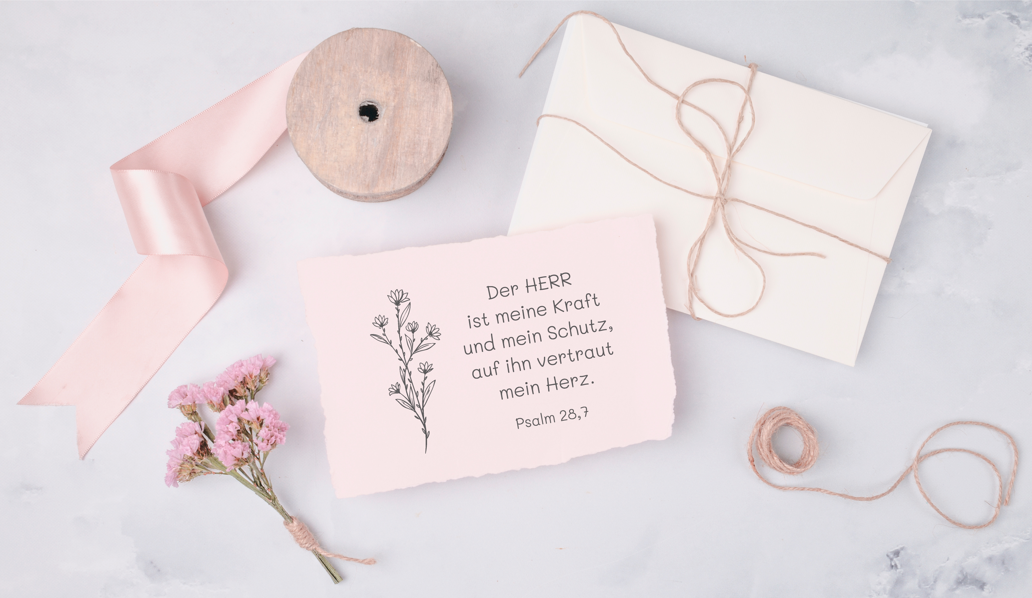 Floraler Bibelvers-STEMPEL "Psalm 28,7 - Der Herr ist meine Kraft"