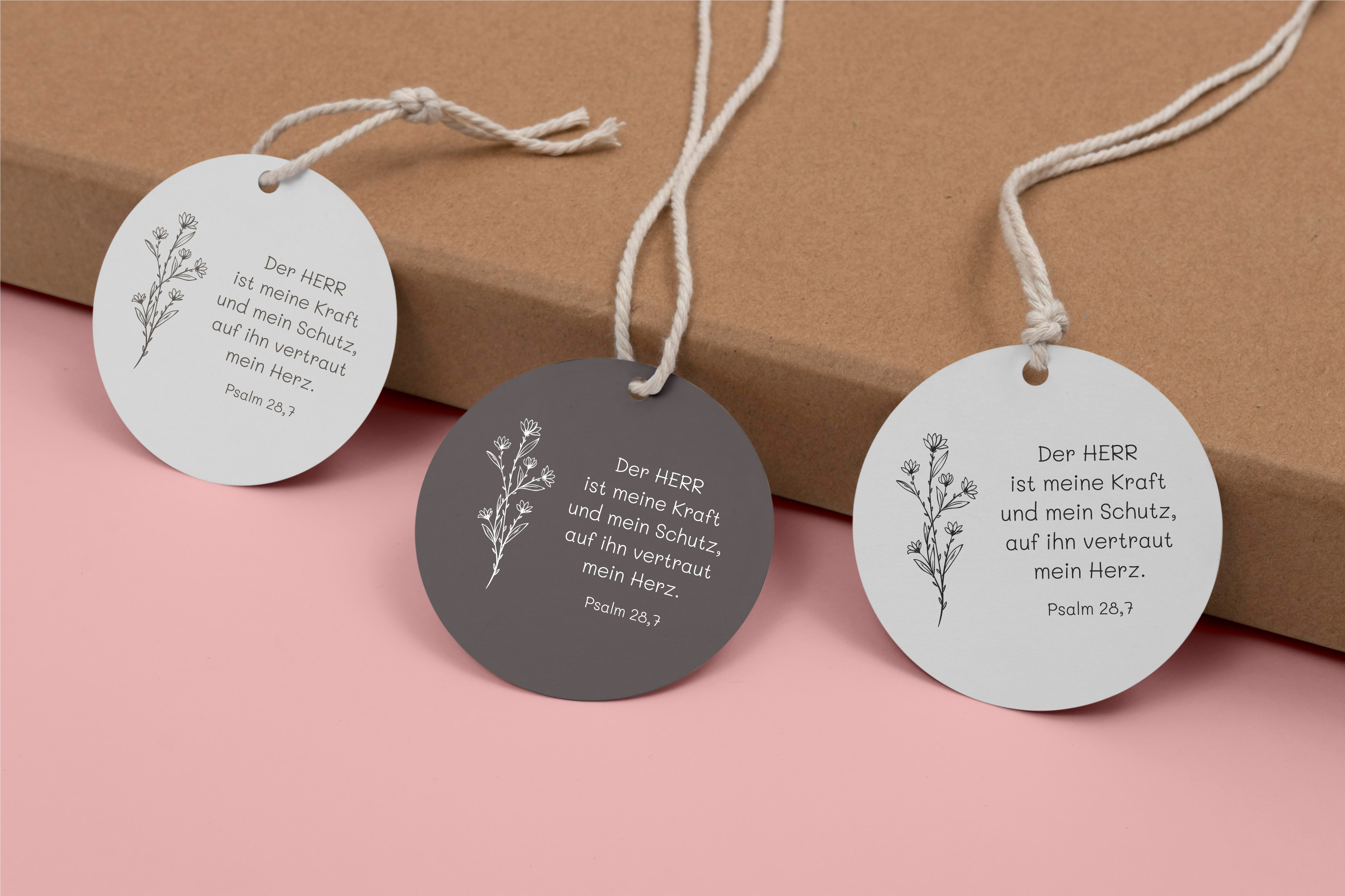 Floraler Bibelvers-STEMPEL "Psalm 28,7 - Der Herr ist meine Kraft"