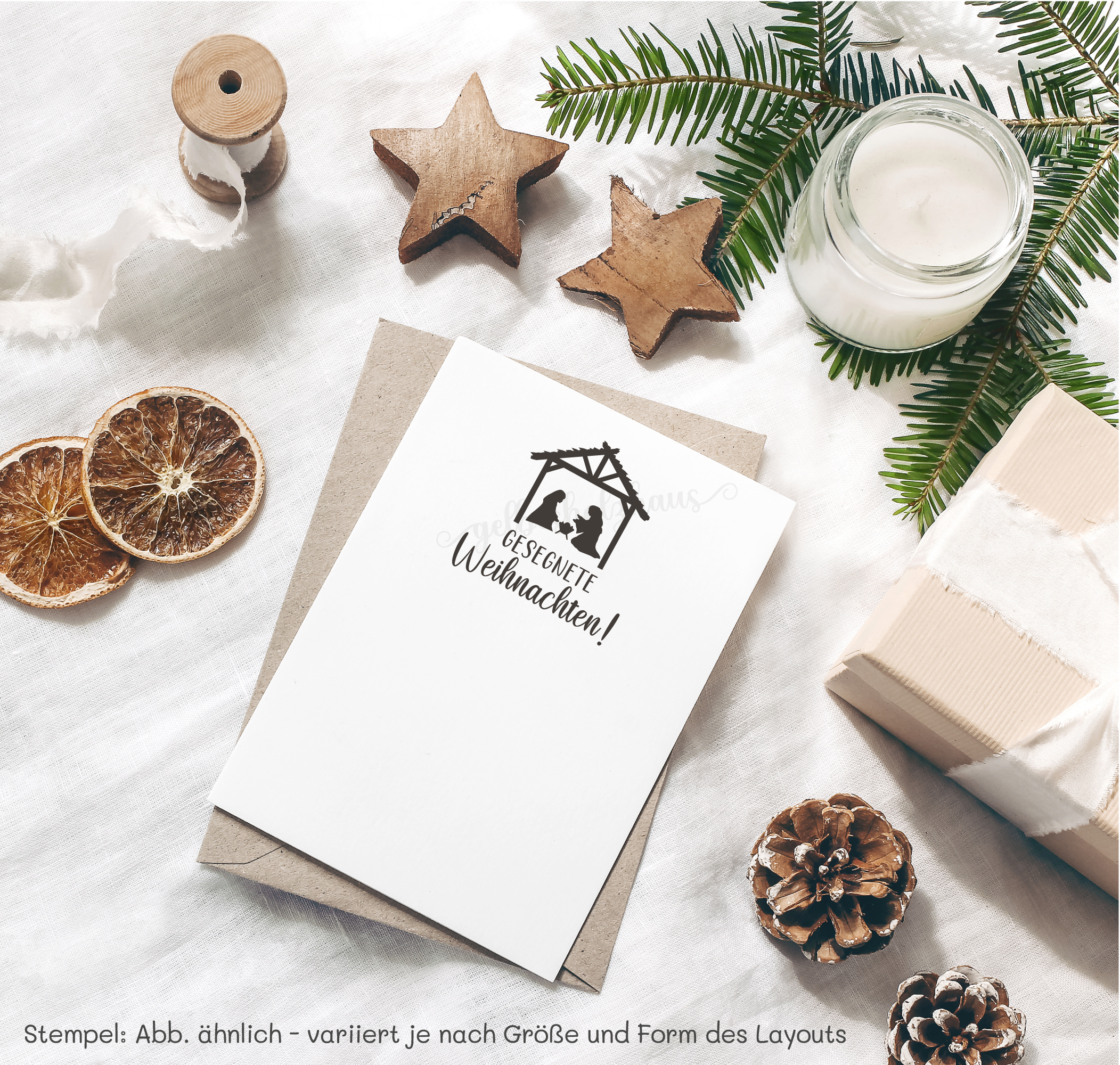 Weihnachts-STEMPEL mit Krippe "Gesegnete Weihnachten!"