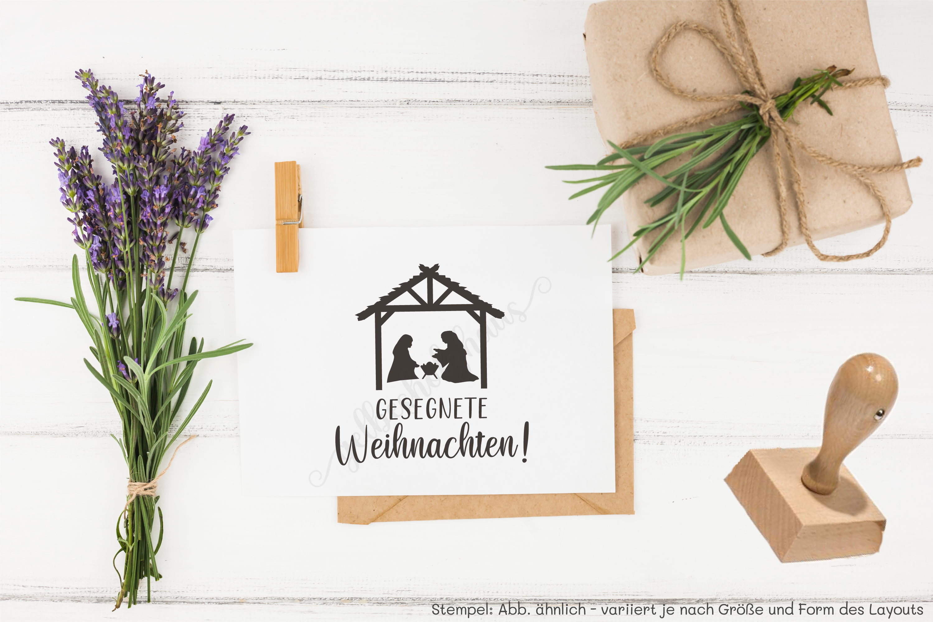 Weihnachts-STEMPEL mit Krippe "Gesegnete Weihnachten!"