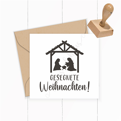 Weihnachts-STEMPEL mit Krippe "Gesegnete Weihnachten!" - ST0052