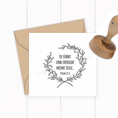 Bibelvers-STEMPEL "Psalm 23, 3 - Er stärkt und erfrischt meine Seele" - ST0071