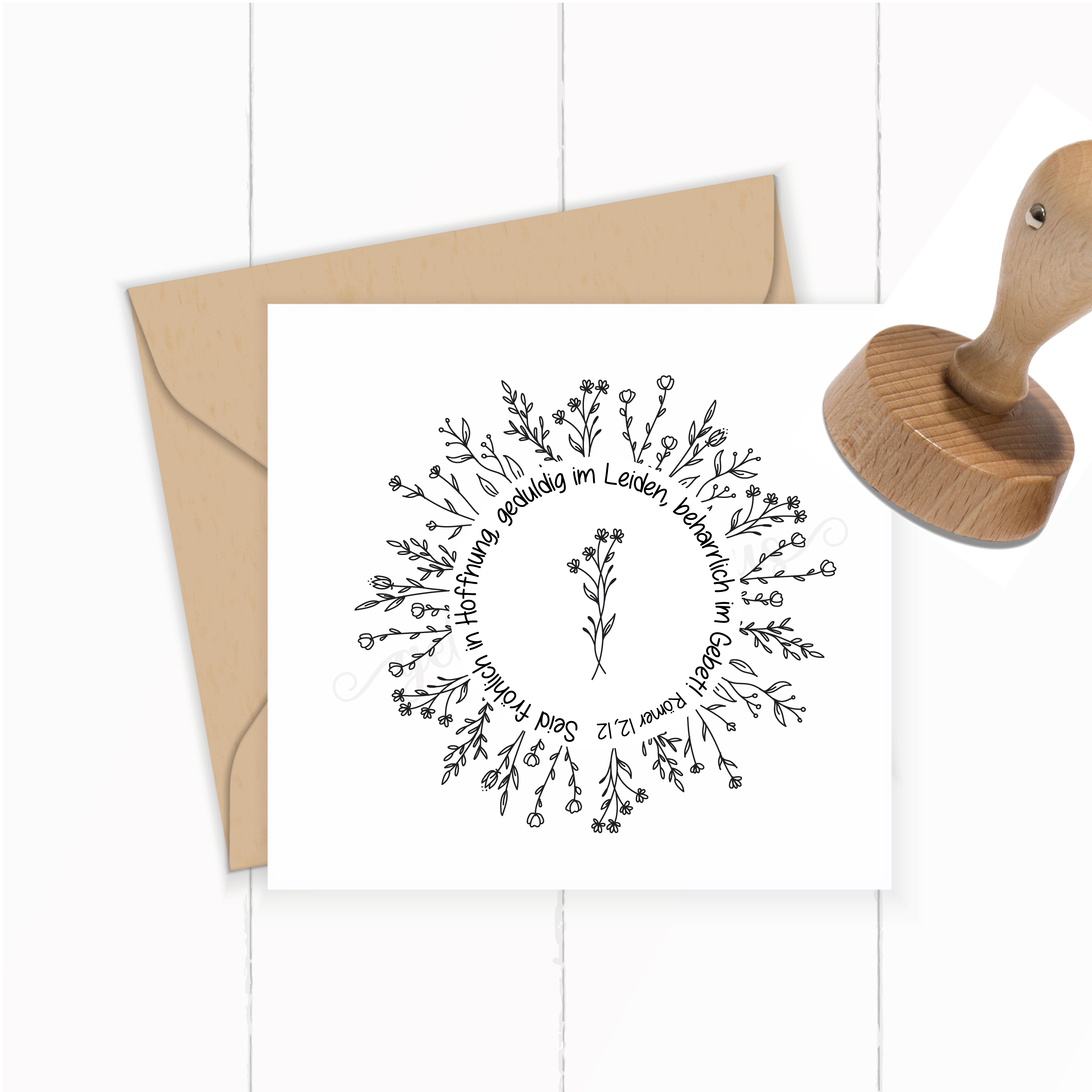 Floraler Bibelvers STEMPEL "Römer 12, 12 - Seid fröhlich in Hoffnung"