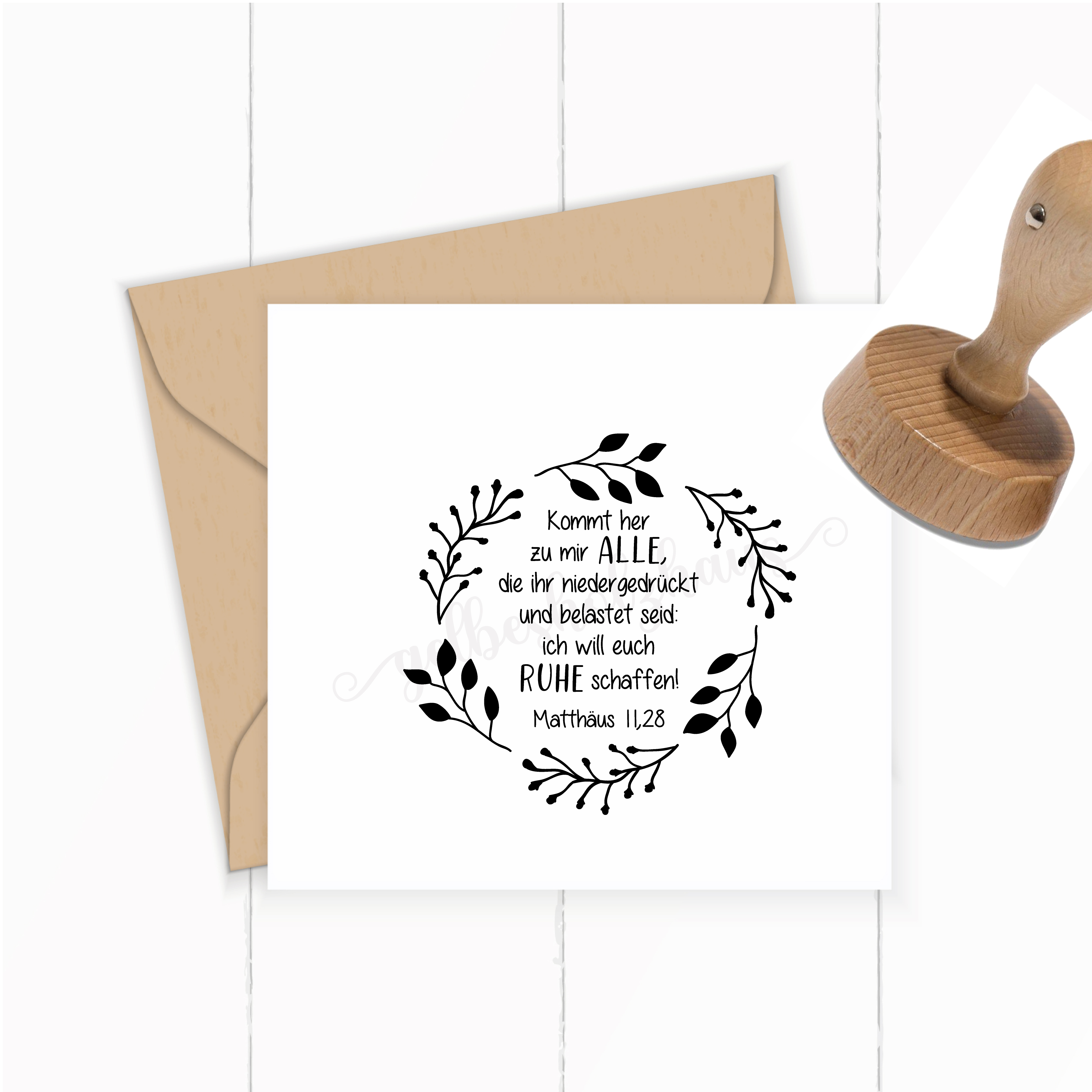 Floraler Bibelvers STEMPEL "Matthäus 11.28 Kommt her zu mir alle, die ihr..."