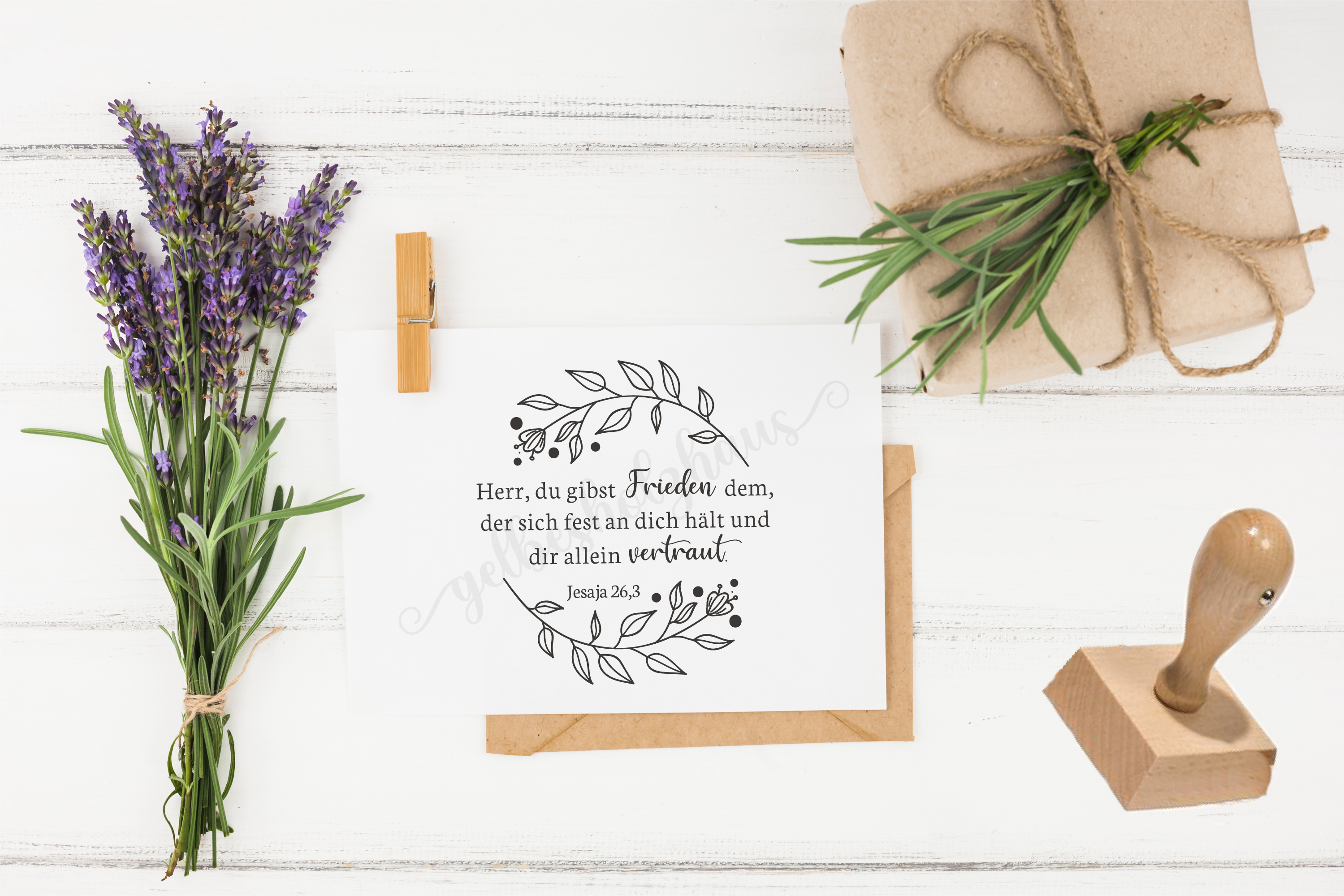 Floraler Bibelvers STEMPEL "Jesaja 26.3 - Herr, du gibst Frieden"