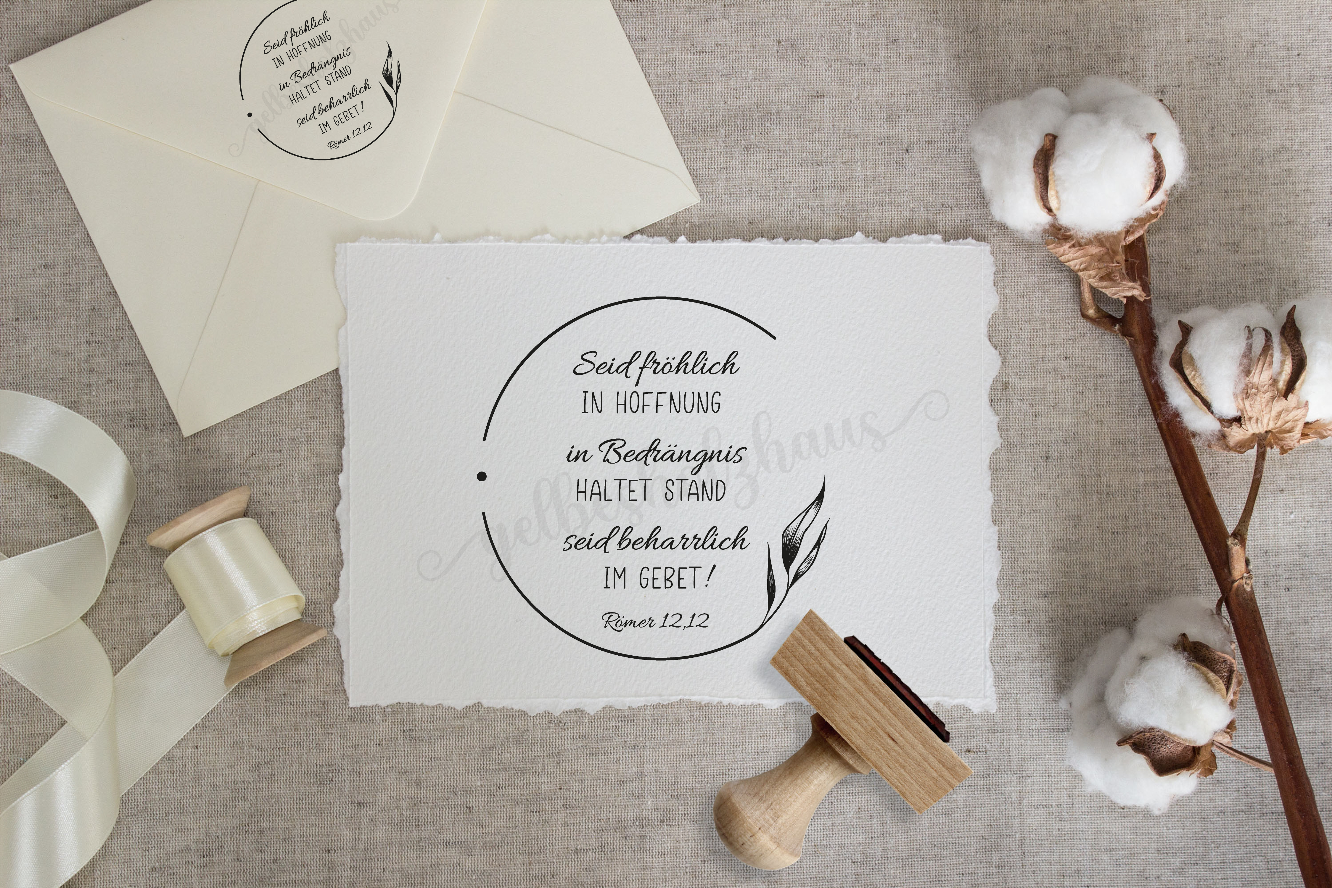 Bibelvers STEMPEL "Römer 12, 12 - Seid fröhlich in Hoffnung!"