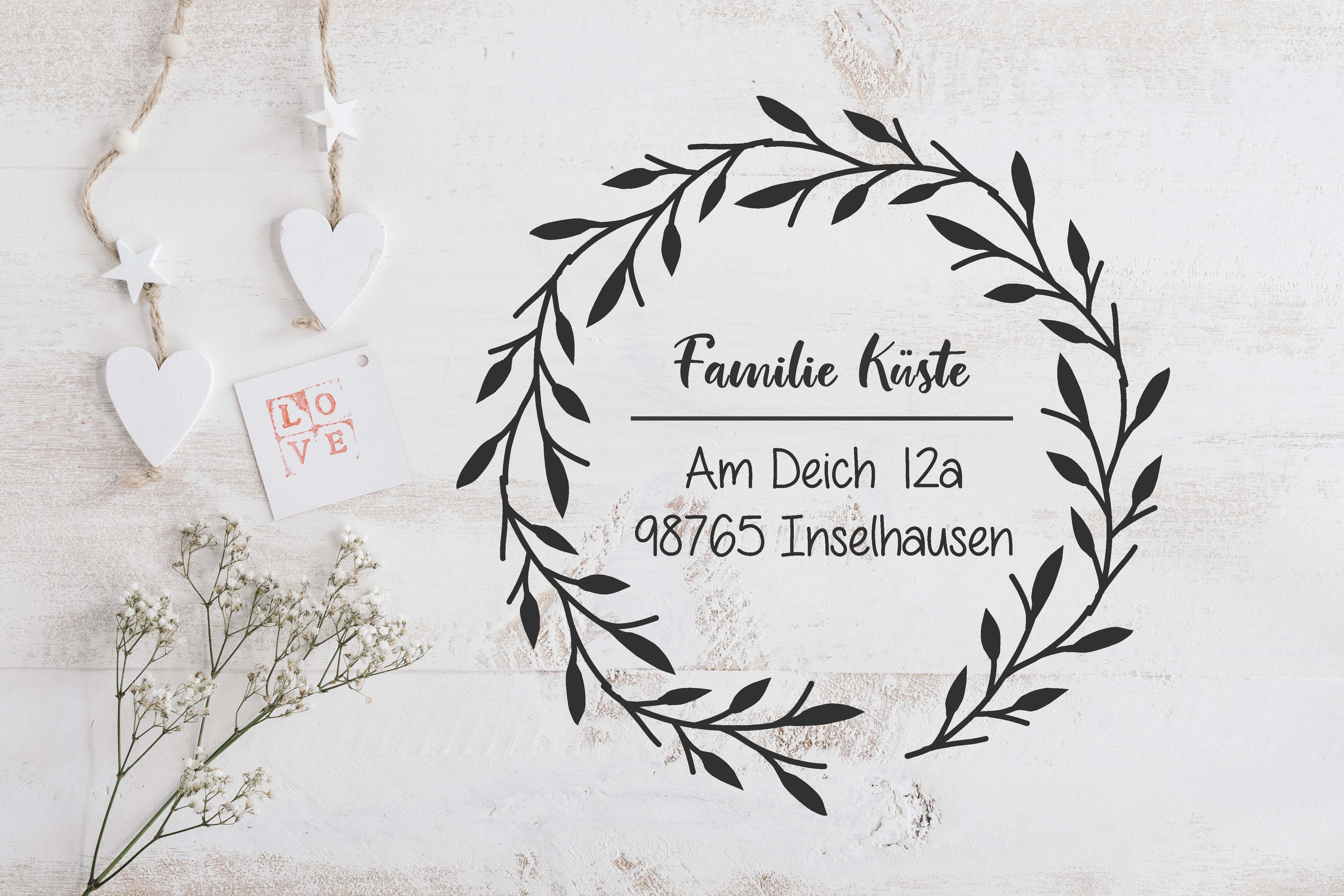 Personalisierter Adresstempel "Blätterkranz" | 4–10 cm 