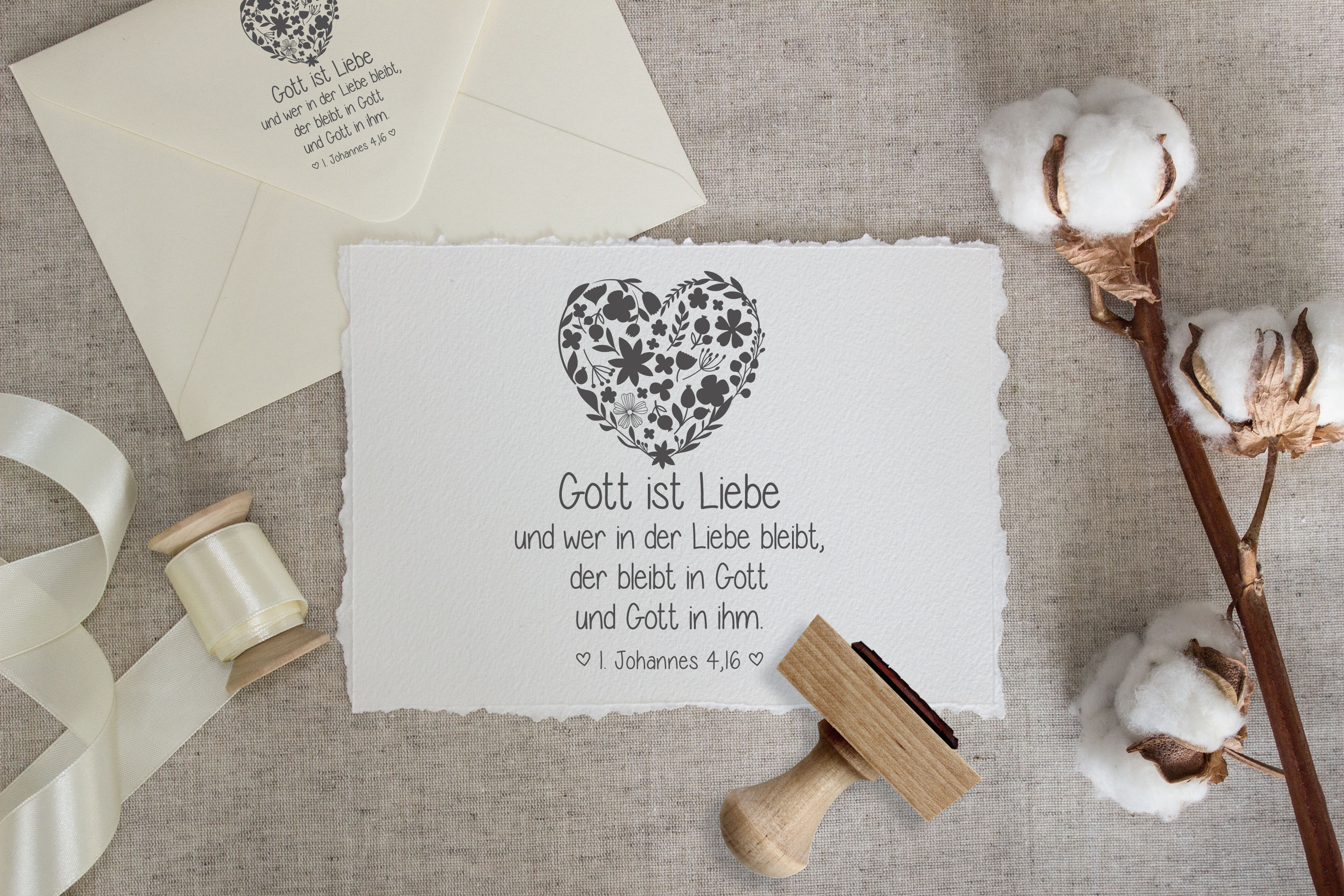 Bibelvers STEMPEL Herz "1. Johannes 4,16 Gott ist Liebe"