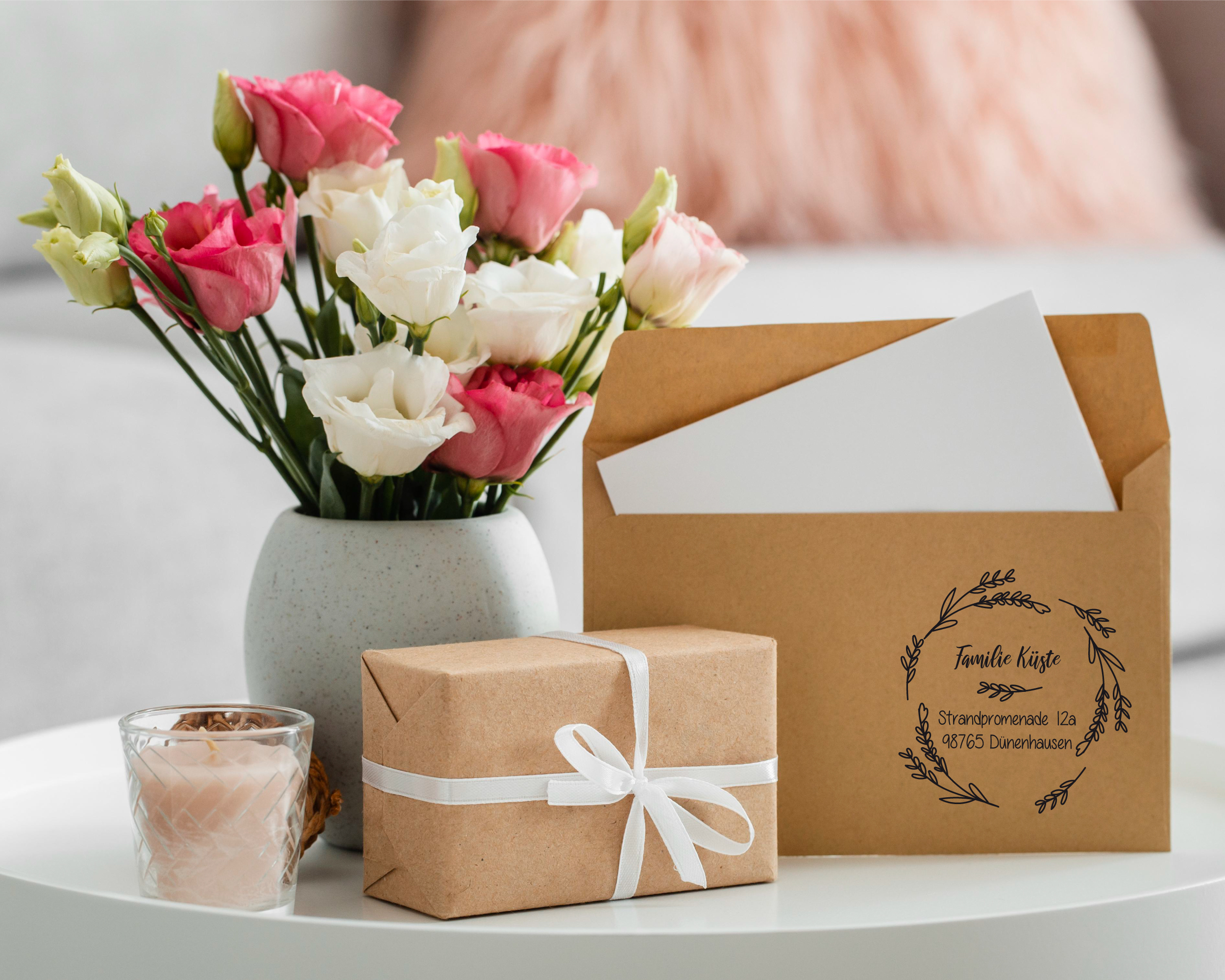 Personalisierter Adresstempel "Gräserkranz" | 4–10 cm 