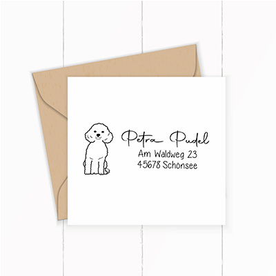 Personalisierbarer Adressstempel „Pudel“ | 58 x 22 mm - ST0151