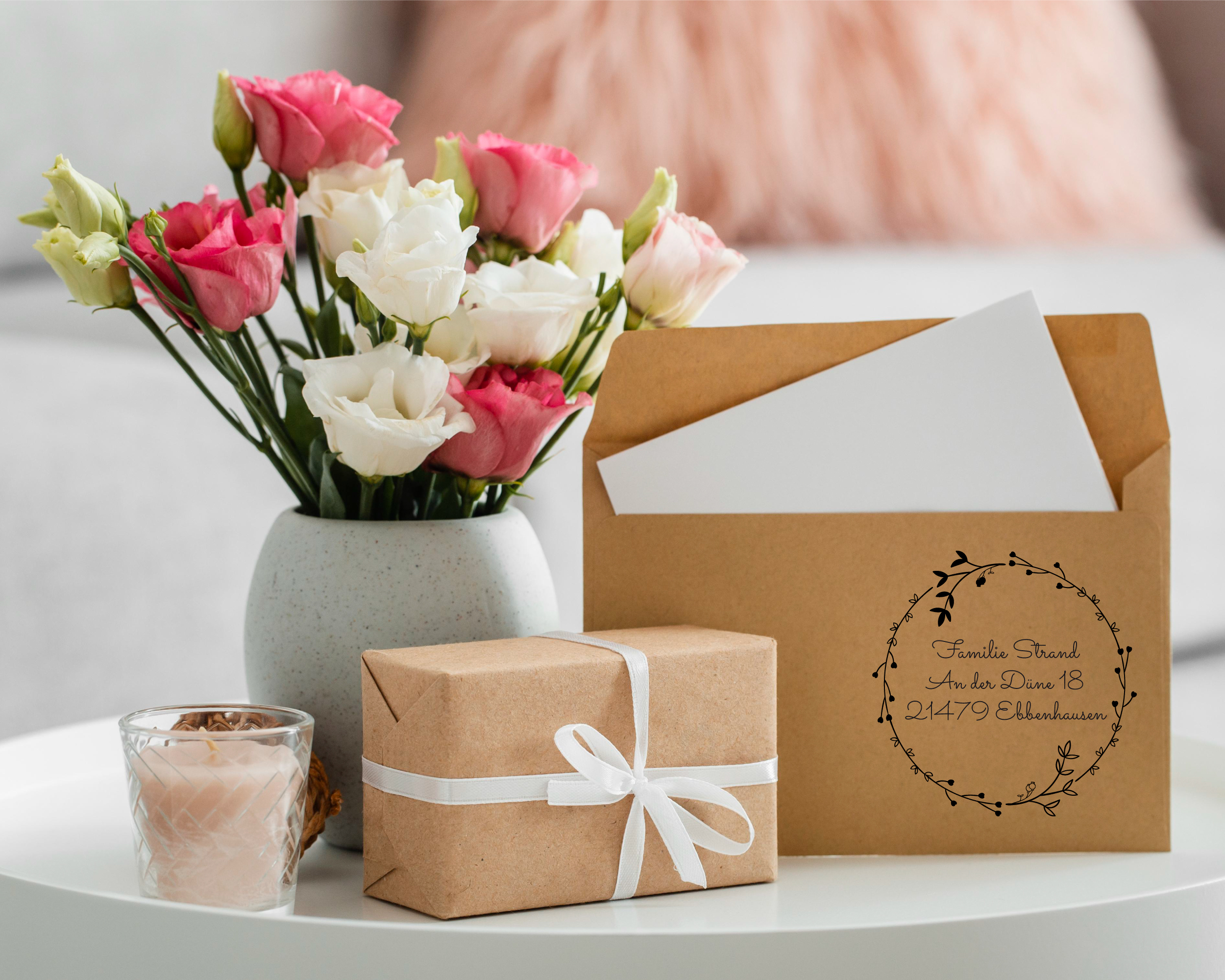 Personalisierter Adresstempel "Hagebutten-Herzchen" | 4–10 cm