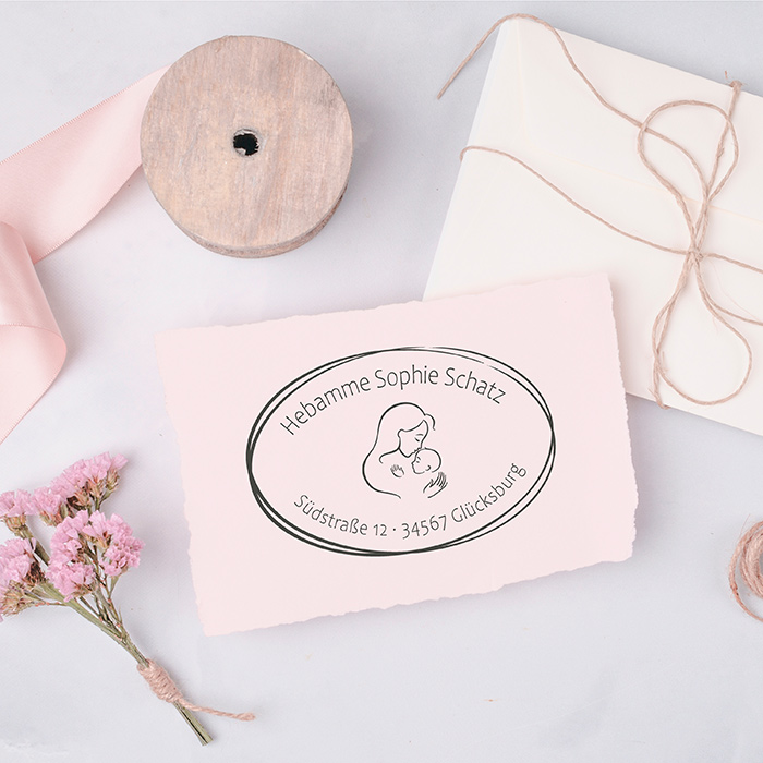 AdressSTEMPEL für Hebammen und Geburtshelfer "Schatz" paßt perfekt ins Mutterpass-Feld