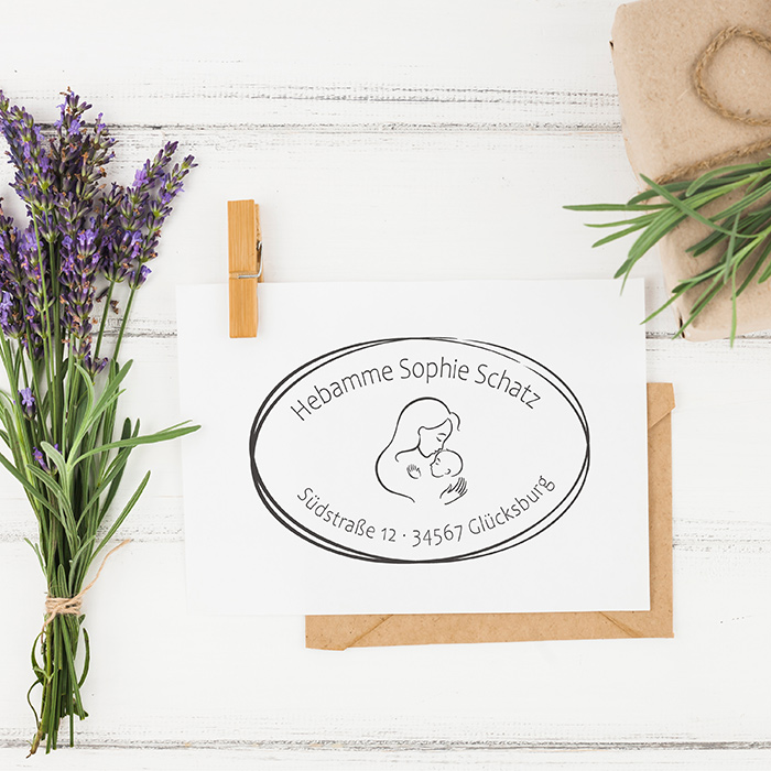 AdressSTEMPEL für Hebammen und Geburtshelfer "Schatz" paßt perfekt ins Mutterpass-Feld
