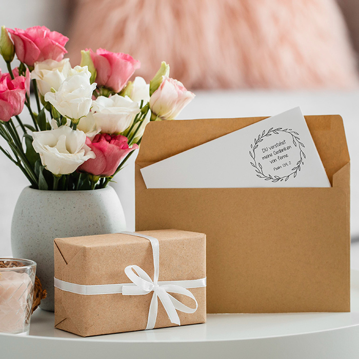 Bibelvers STEMPEL Blätterkranz "Psalm 139, 2 - DU verstehst meine Gedanken" 