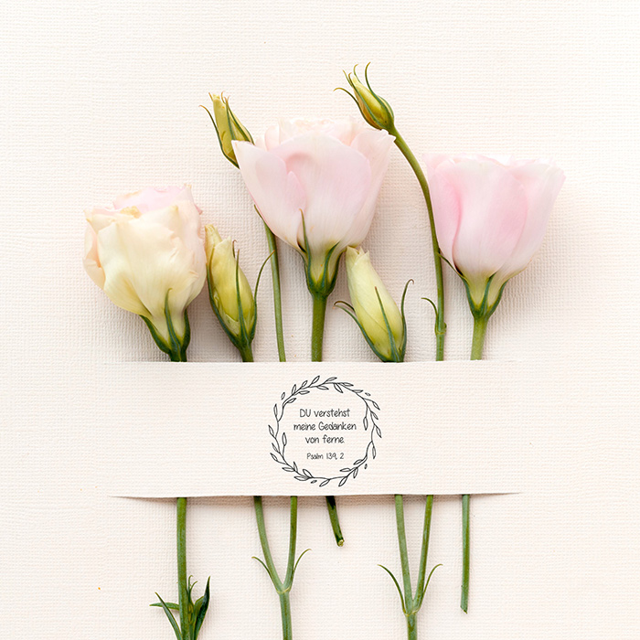 Bibelvers STEMPEL Blätterkranz "Psalm 139, 2 - DU verstehst meine Gedanken" 