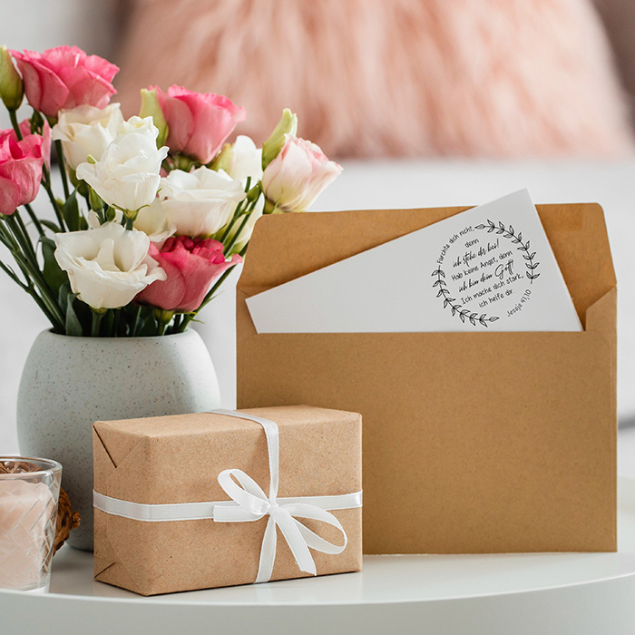 Bibelvers STEMPEL Blätterkranz "Jesaja 41.10 - Fürchte dich nicht, ich stehe dir bei!" 