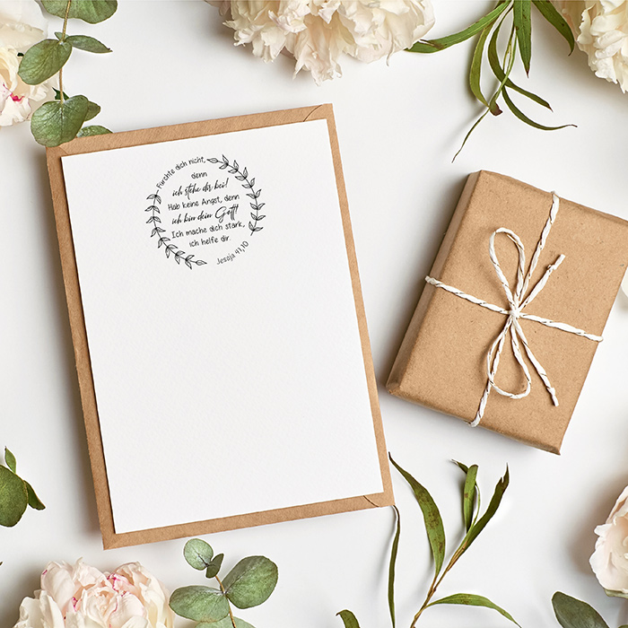 Bibelvers STEMPEL Blätterkranz "Jesaja 41.10 - Fürchte dich nicht, ich stehe dir bei!" 