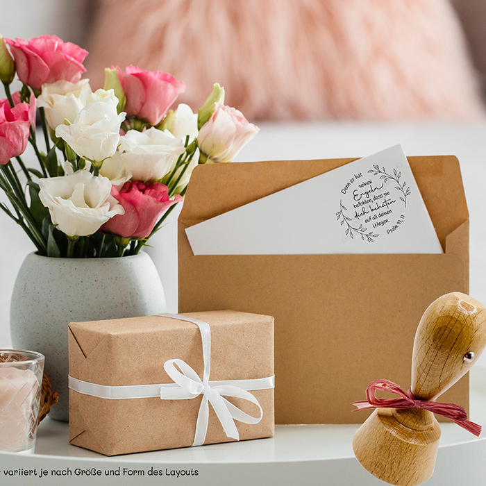 Bibelvers STEMPEL Blätterkranz "Psalm 91, 11 - Denn er hat seinen Engeln befohlen" 