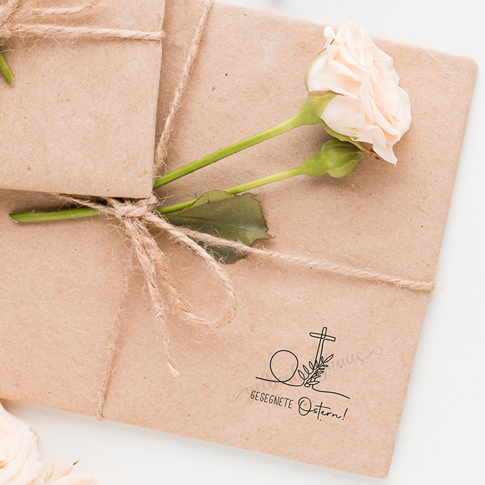 STEMPEL "Gesegnete Ostern" mit Kreuz und leerem Grab