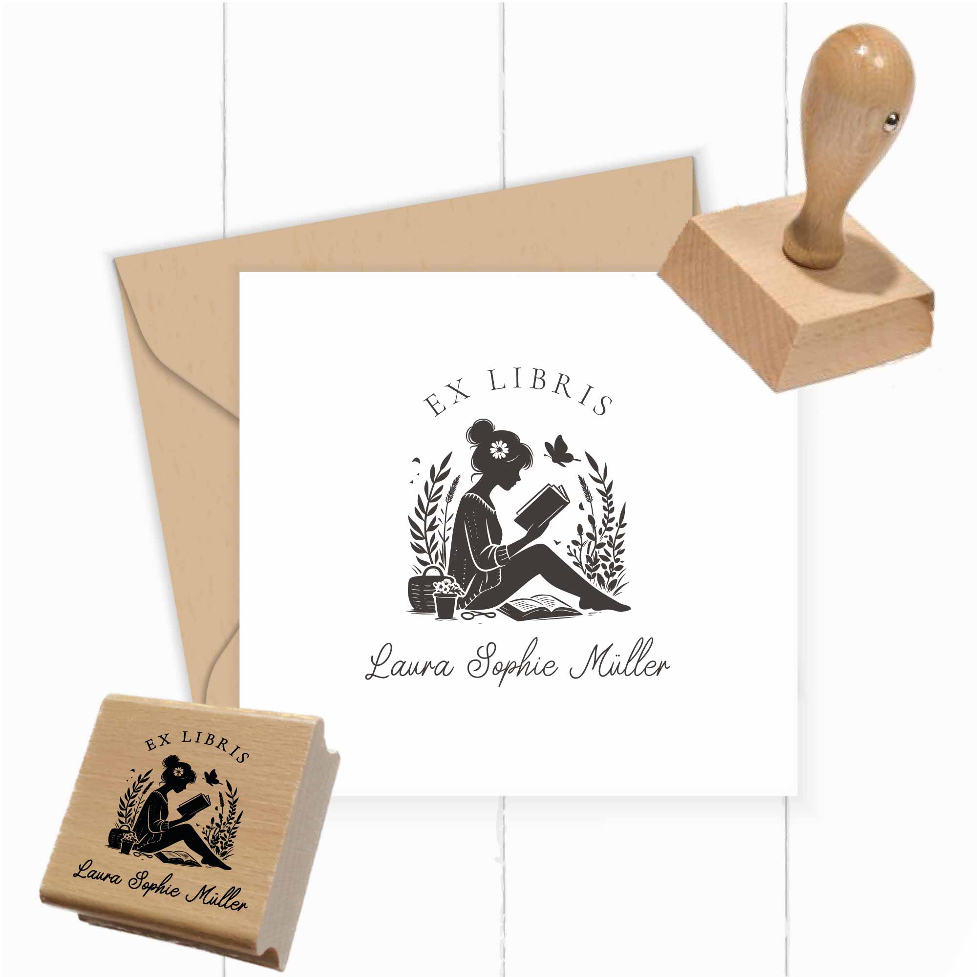 Ex Libris Stempel | lesendes Mädchen mit Schmetterling - ST0500