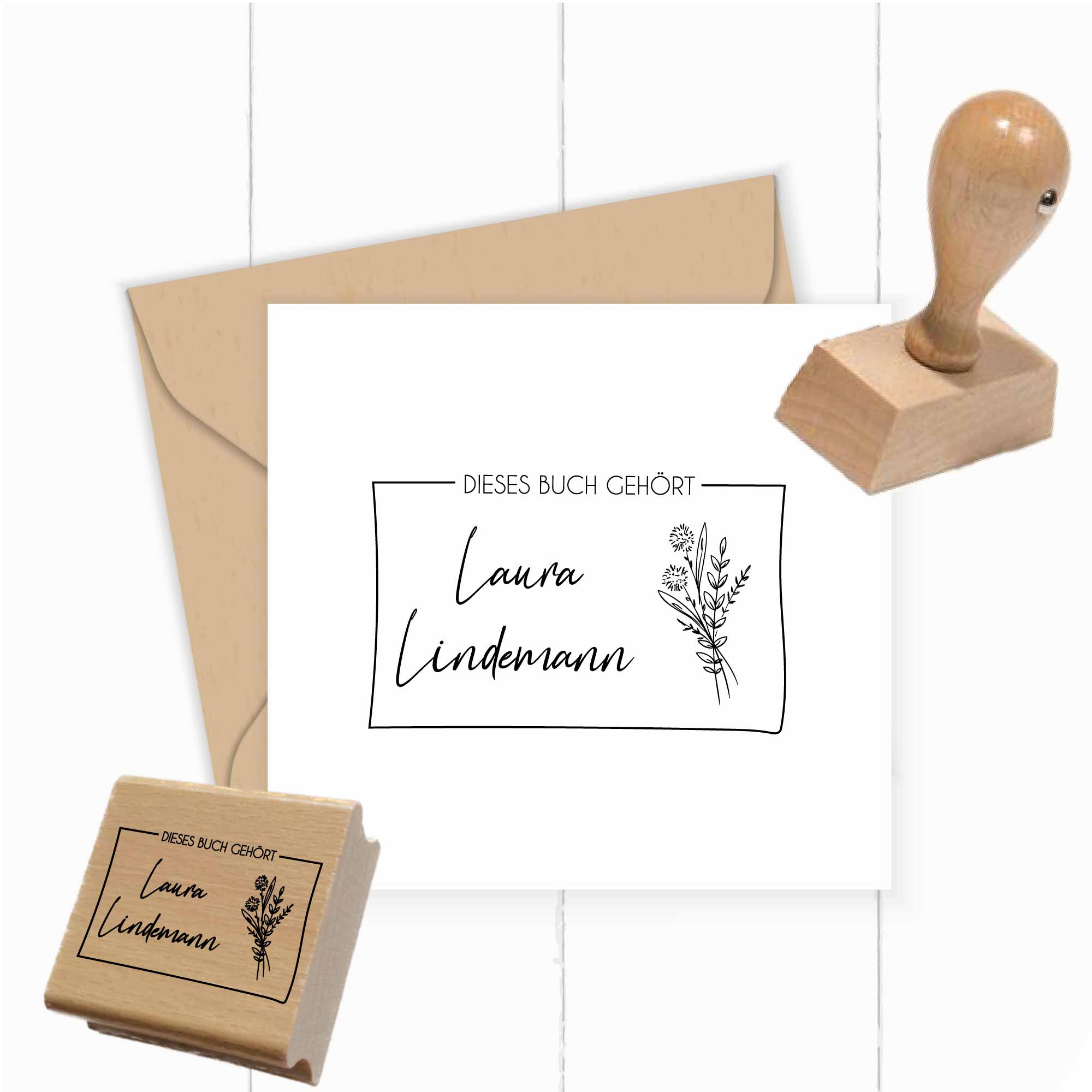 Bücherstempel – Blumenstrauß & Name | "Dieses Buch gehört" - ST0518