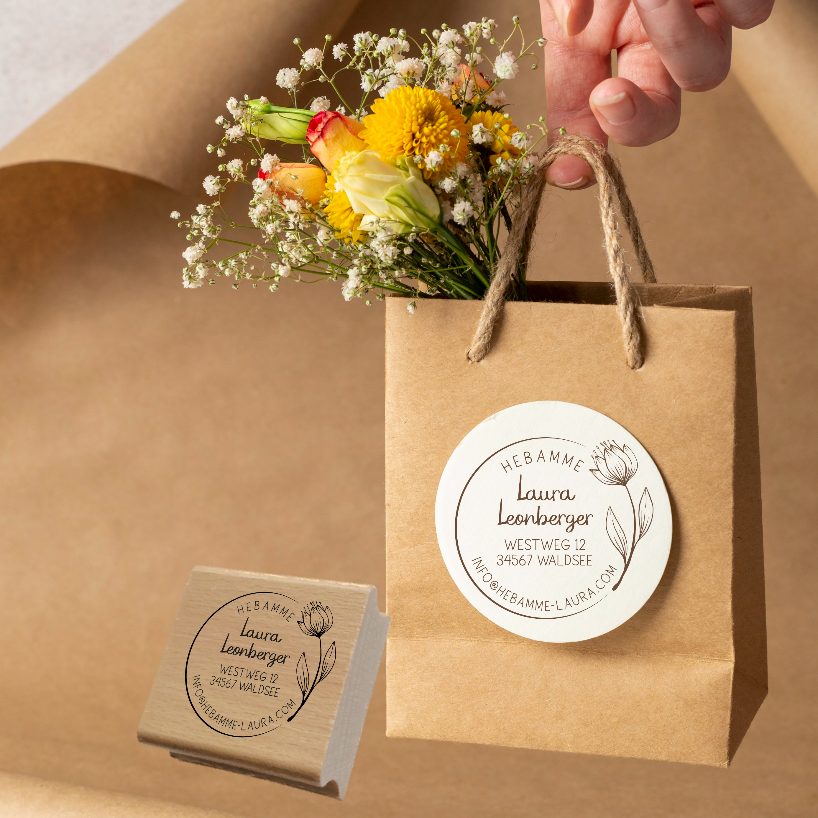 AdressSTEMPEL für Hebammen und Geburtshelfer "Tulpe"