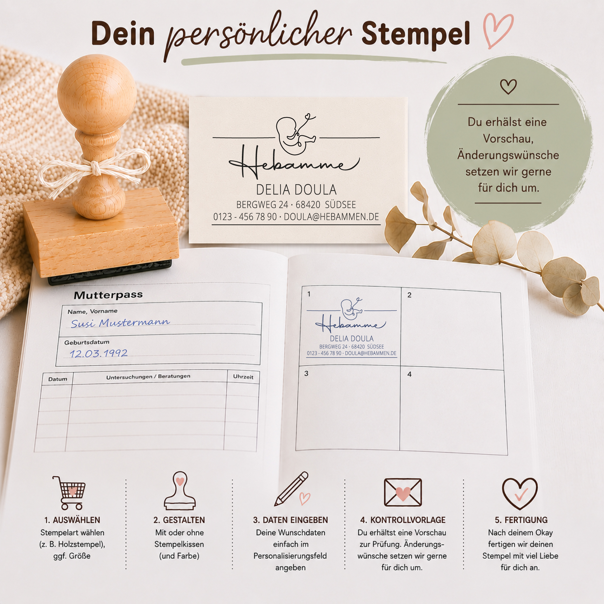AdressSTEMPEL für Hebammen und Geburtshelfer "Doula" paßt perfekt ins Mutterpass-Feld  - ST0172