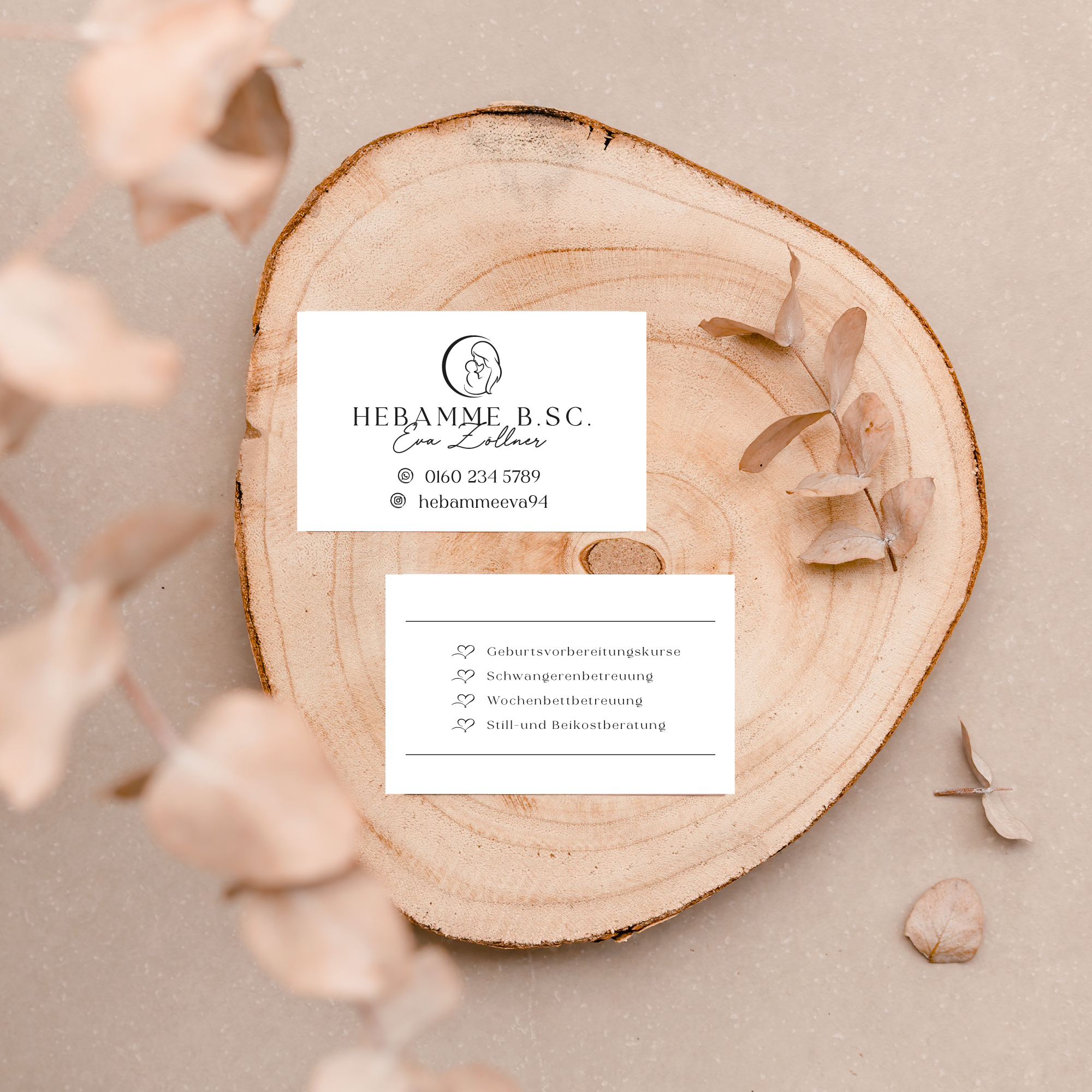 Premium Visitenkarten beidseitig matt "Eva" | Design passend zu deinem Stempel