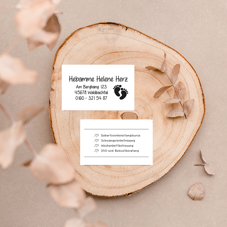 Visitenkarten im Stempel-Look "Füßchen" | Beidseitig bedruckt auf 350g Papier matt