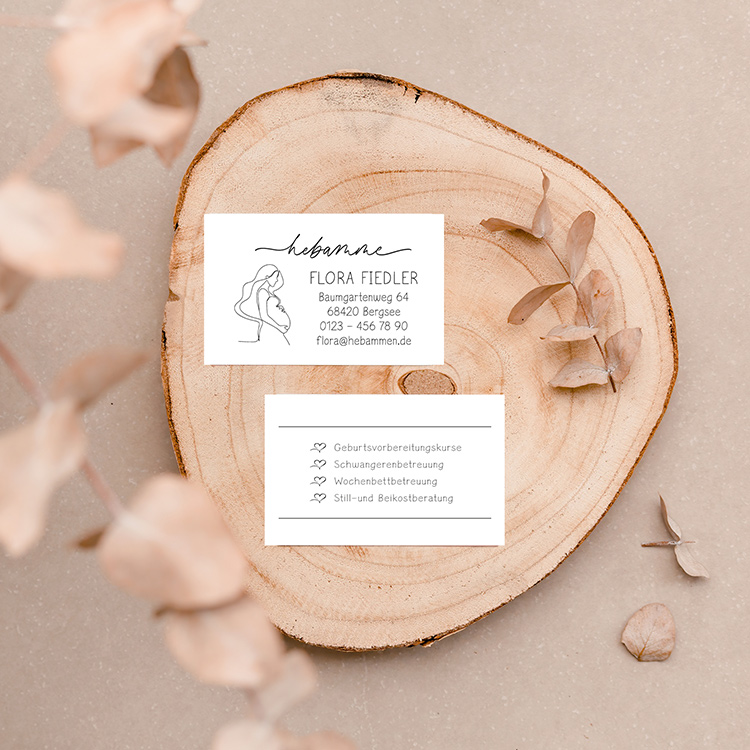 Visitenkarten für Hebammen & Doulas | Passend zum Stempel-Design "Flora" 350g matt