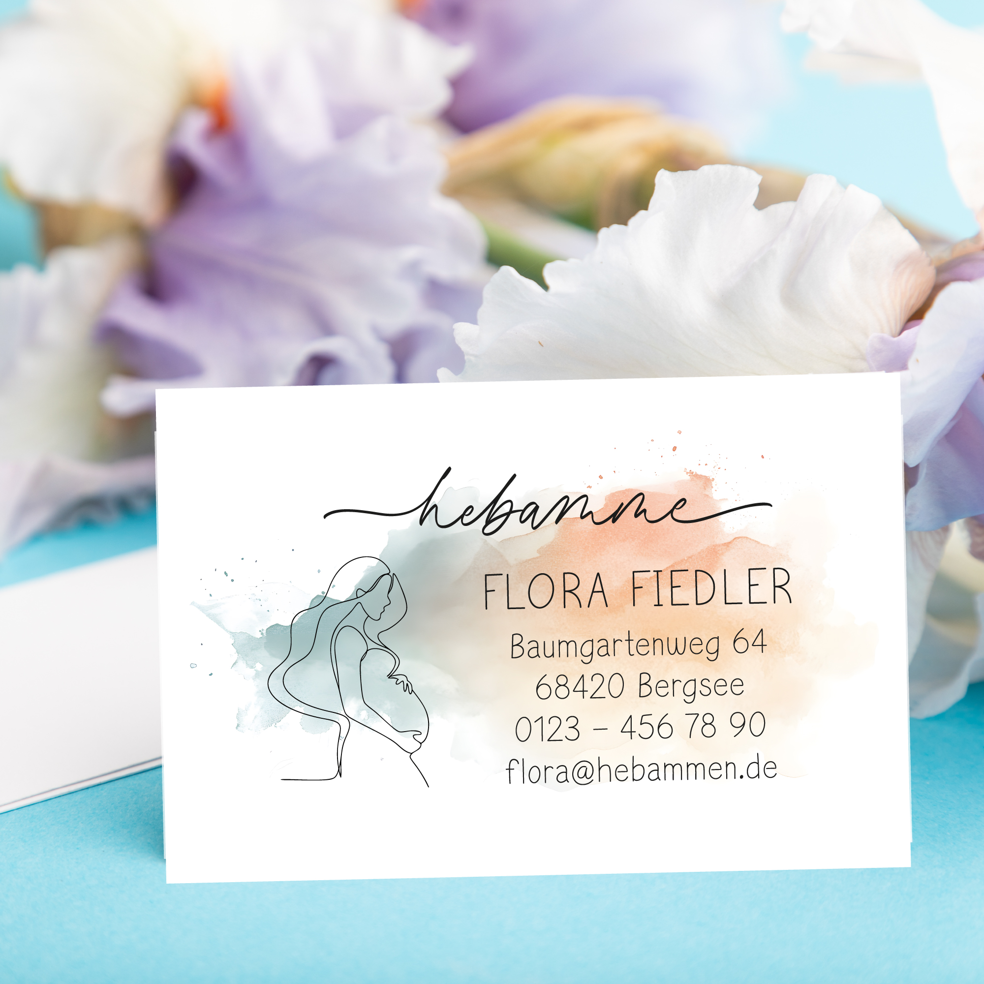 Visitenkarten für Hebammen & Doulas | Passend zum Stempel-Design "Flora" 350g matt