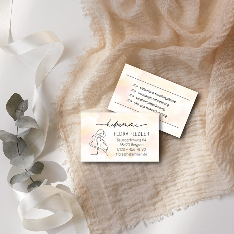 Visitenkarten für Hebammen & Doulas | Passend zum Stempel-Design "Flora" 350g matt