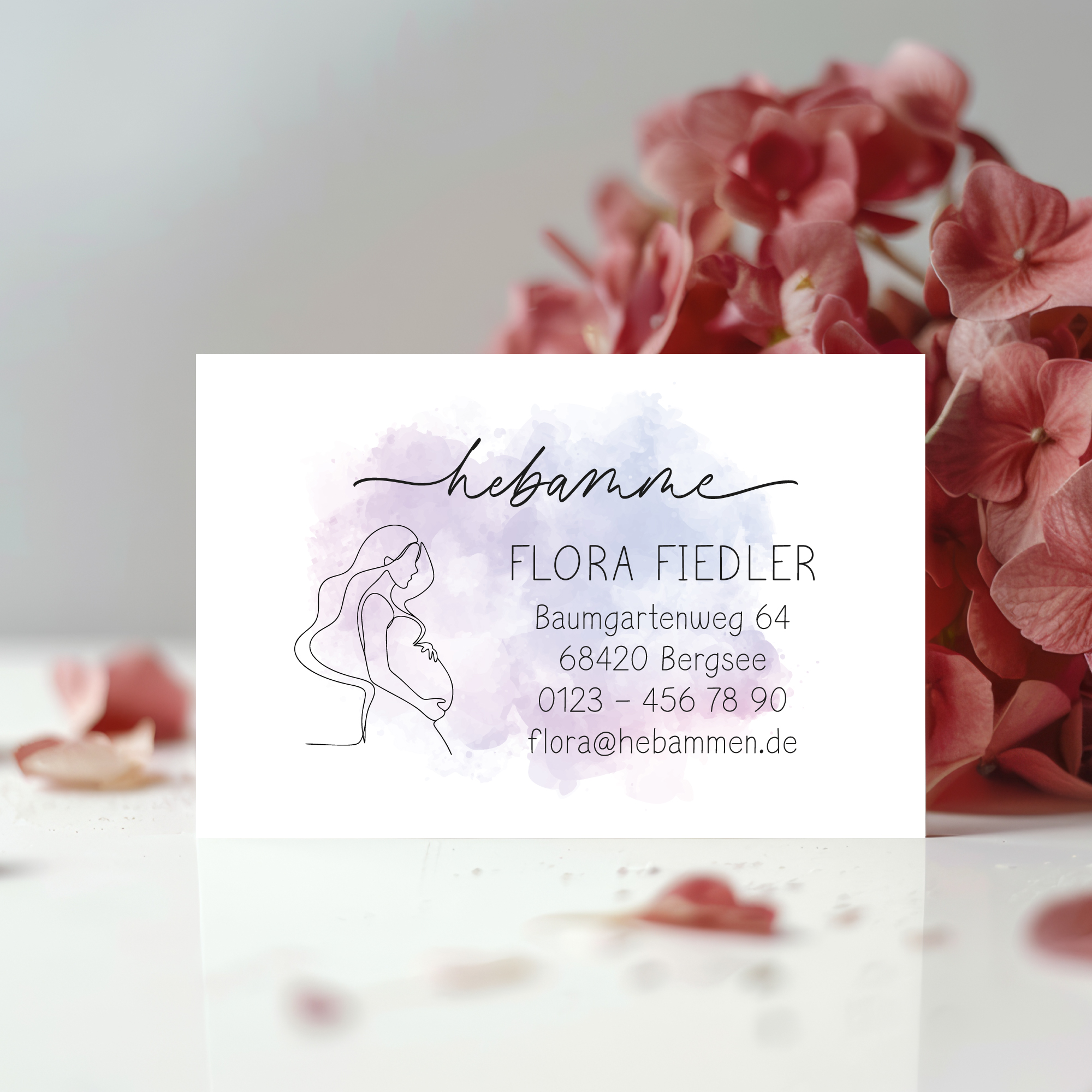Visitenkarten für Hebammen & Doulas | Passend zum Stempel-Design "Flora" 350g matt