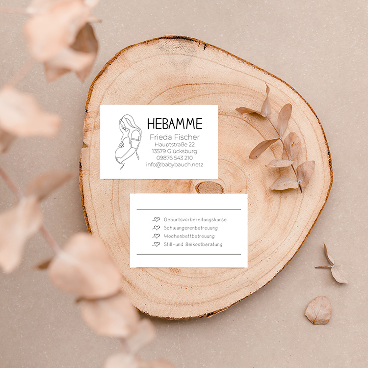 Visitenkarten für den Mutterpass | Hebammen & Doula Karten im Stempel-Look "Frieda" 350g matt