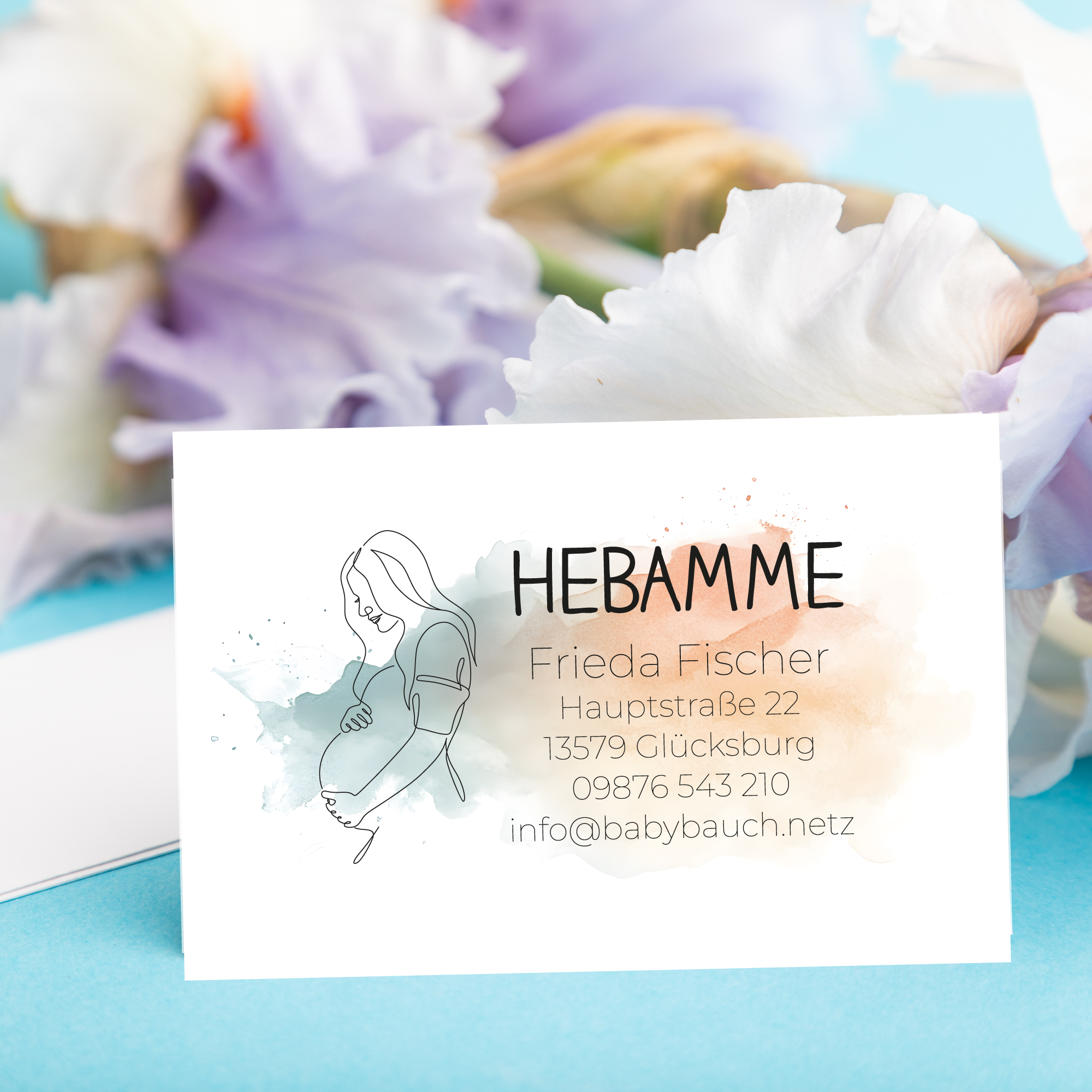 Visitenkarten für den Mutterpass | Hebammen & Doula Karten im Stempel-Look "Frieda" 350g matt