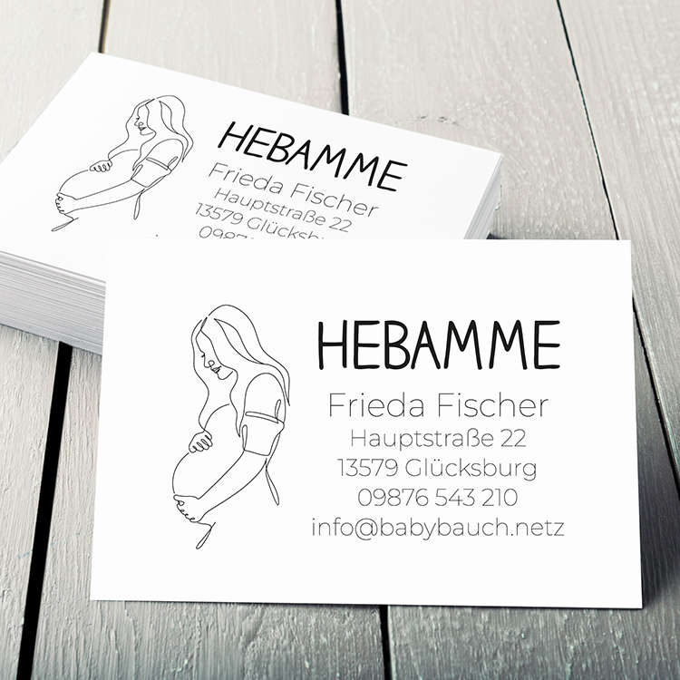 Visitenkarten für den Mutterpass | Hebammen & Doula Karten im Stempel-Look "Frieda" 350g matt