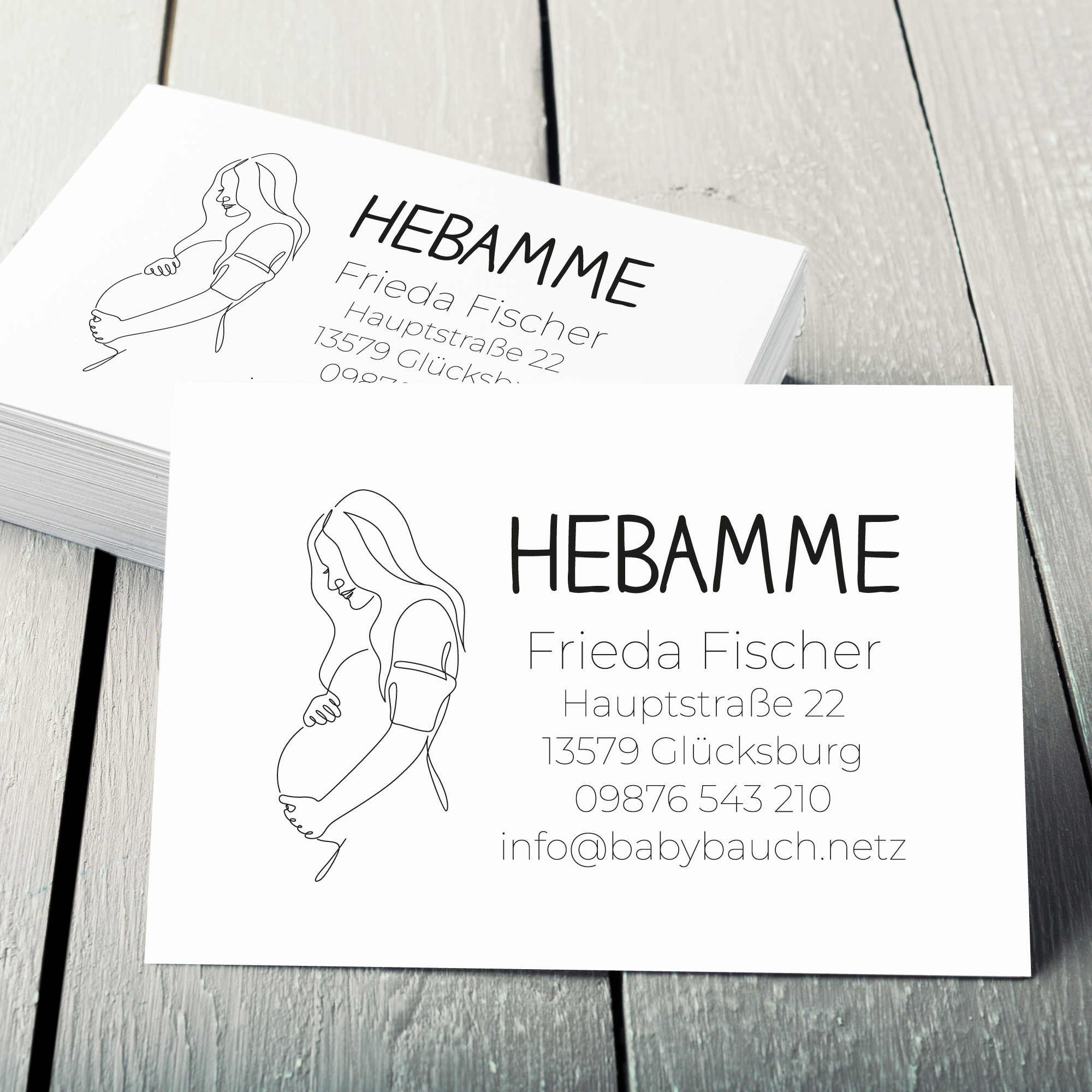 Visitenkarten für den Mutterpass | Hebammen & Doula Karten im Stempel-Look "Frieda" 350g matt