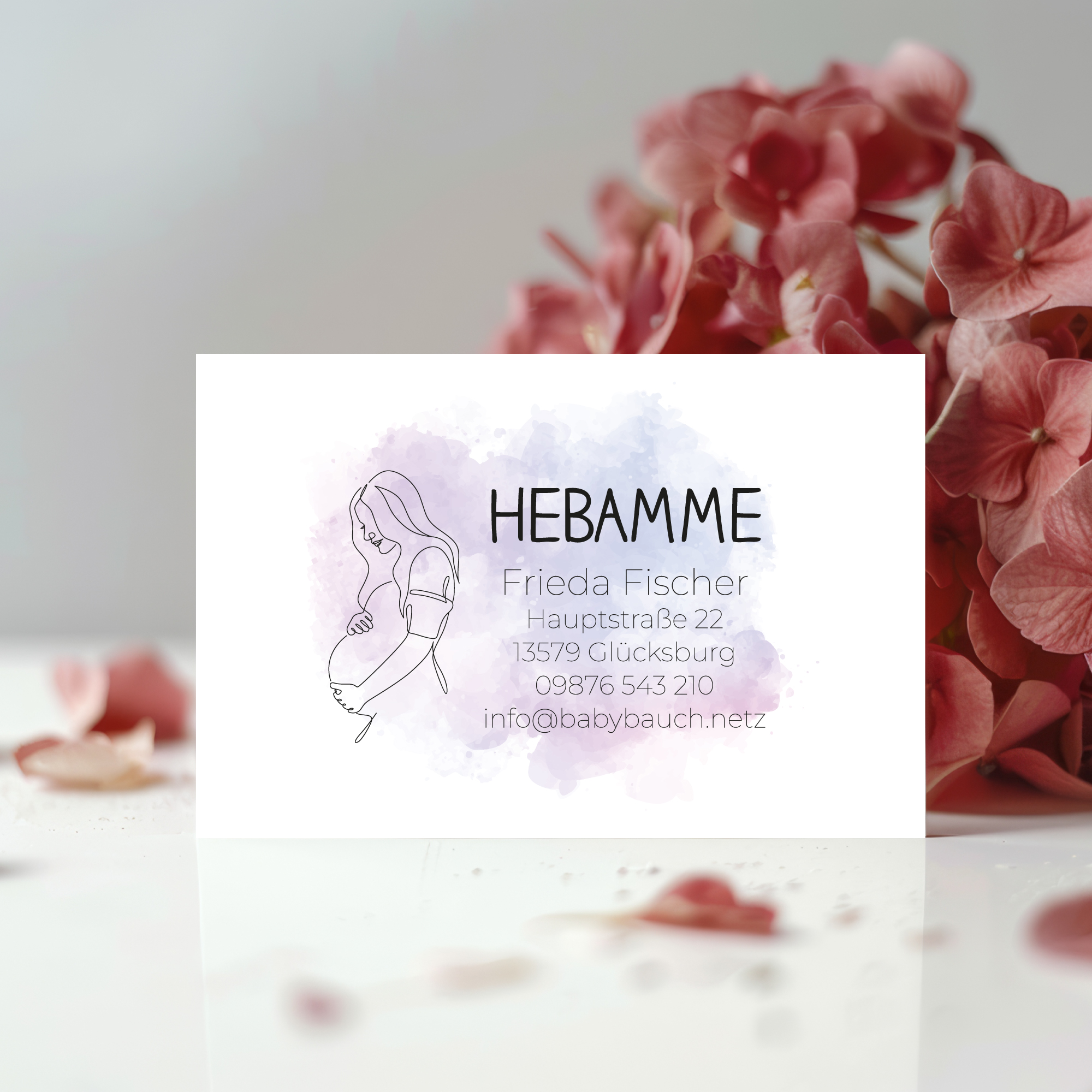 Visitenkarten für den Mutterpass | Hebammen & Doula Karten im Stempel-Look "Frieda" 350g matt