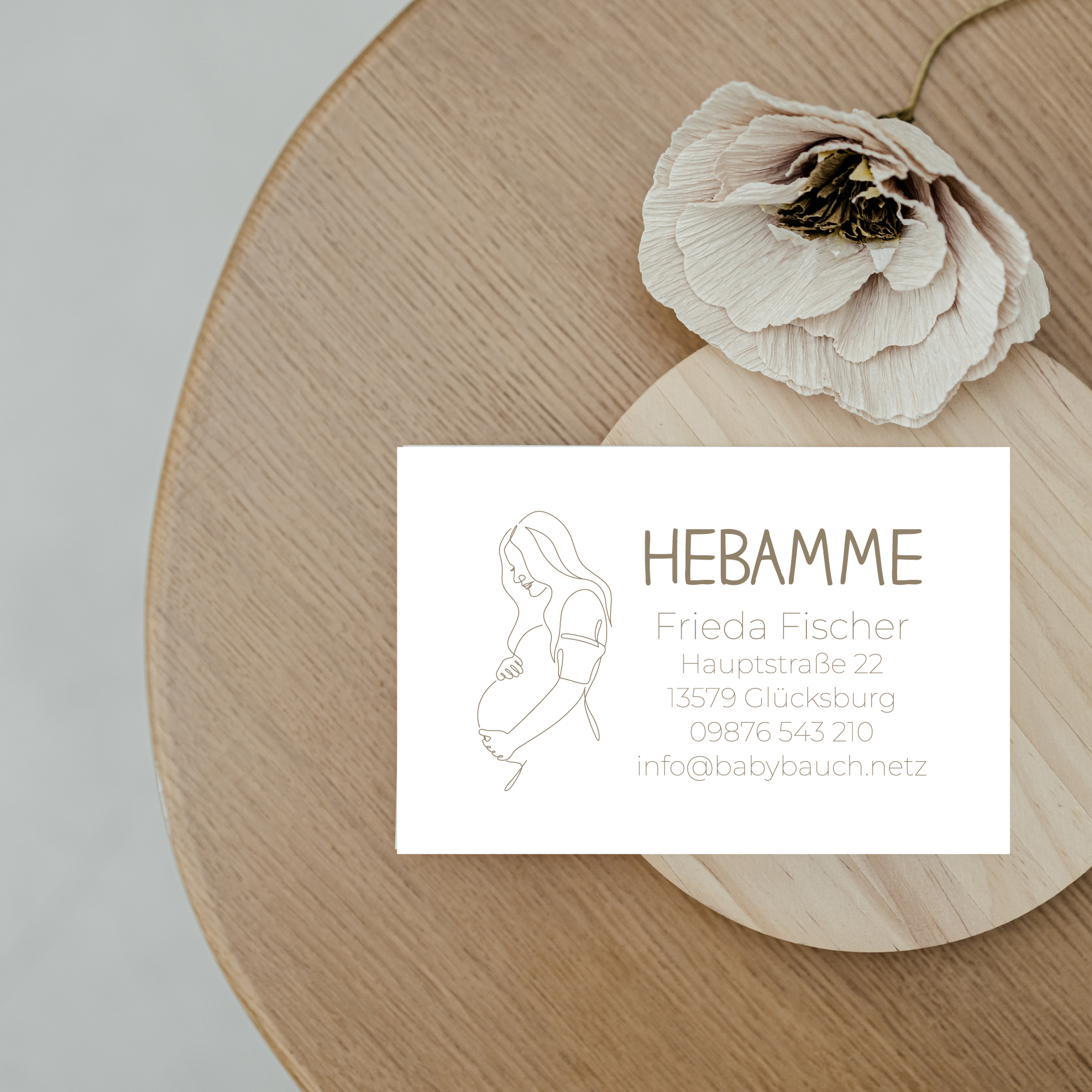 Visitenkarten für den Mutterpass | Hebammen & Doula Karten im Stempel-Look "Frieda" 350g matt