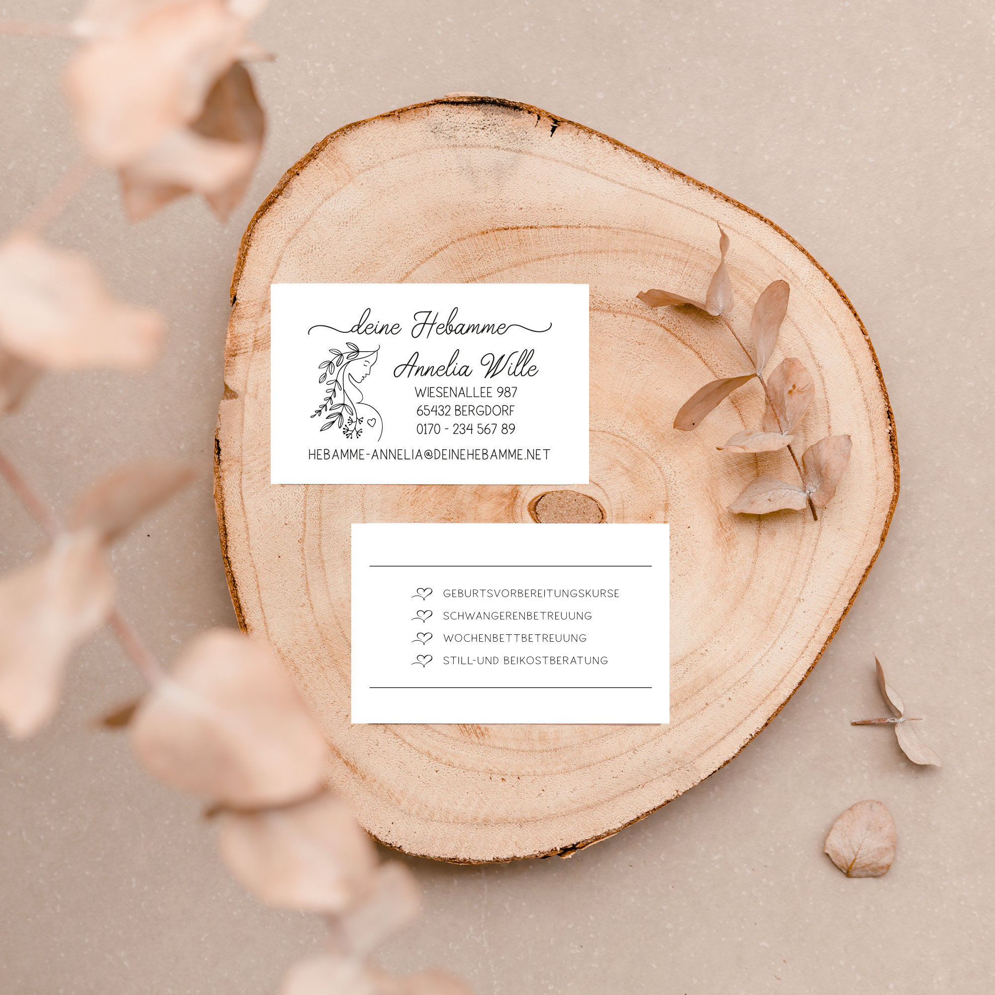 Visitenkarten für Hebammen & Doulas "Annelia" | Edles 350g Naturpapier | Wunschfarbe, beidseitig gestaltet