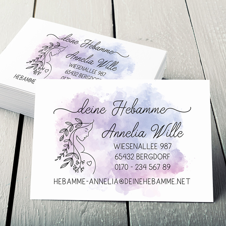 Visitenkarten für Hebammen & Doulas "Annelia" | Edles 350g Naturpapier | Wunschfarbe, beidseitig gestaltet