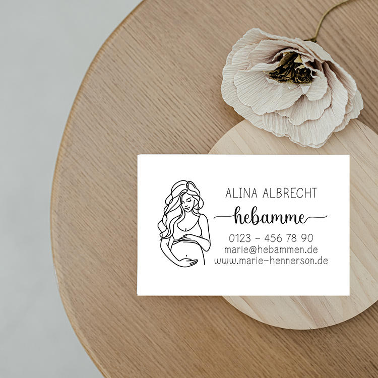Premium Visitenkarten für Hebammen "Alina" | 350g Offset-Papier, Beidseitiger Druck in Wunschfarbe