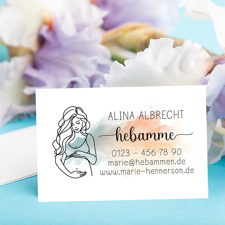 Premium Visitenkarten für Hebammen "Alina" | 350g Offset-Papier, Beidseitiger Druck in Wunschfarbe