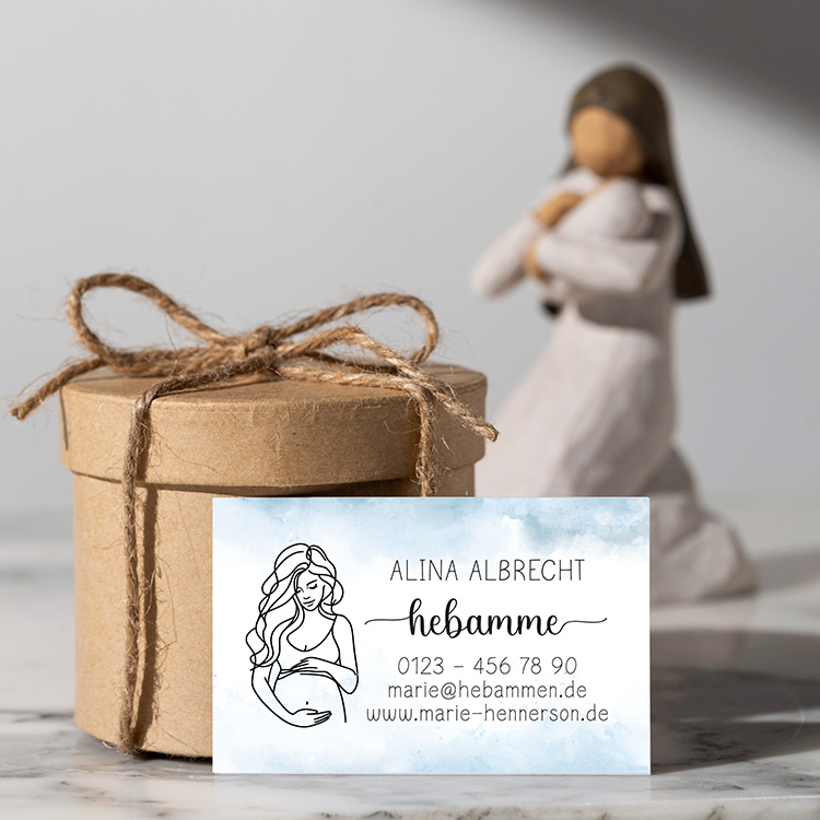 Premium Visitenkarten für Hebammen "Alina" | 350g Offset-Papier, Beidseitiger Druck in Wunschfarbe