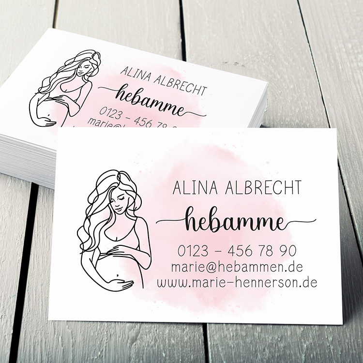 Premium Visitenkarten für Hebammen "Alina" | 350g Offset-Papier, Beidseitiger Druck in Wunschfarbe