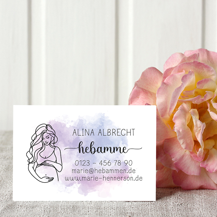 Premium Visitenkarten für Hebammen "Alina" | 350g Offset-Papier, Beidseitiger Druck in Wunschfarbe
